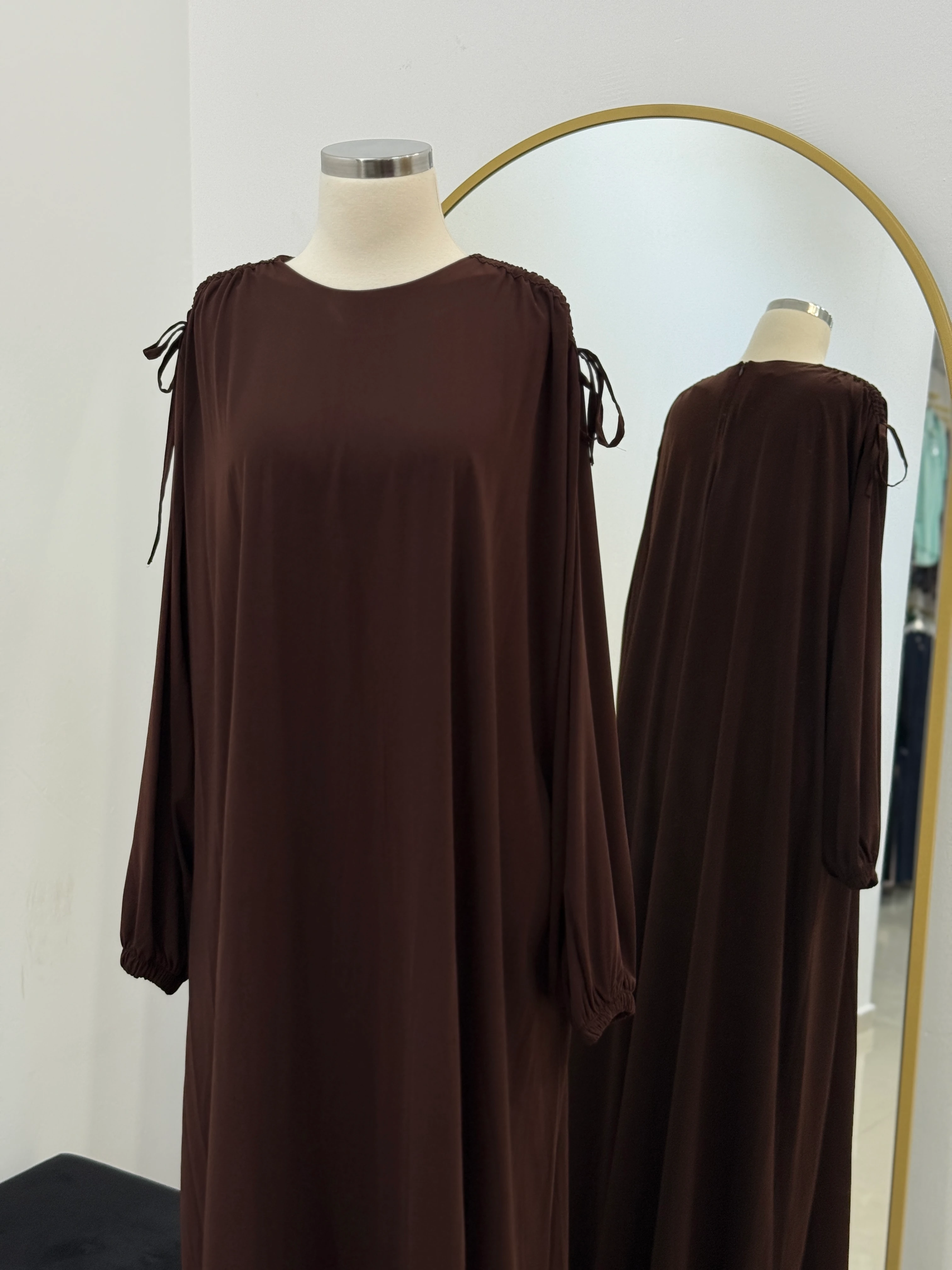 Omzu Tünel Detaylı Elbise Medine İpeği 5063 NAVRA | FENDEL