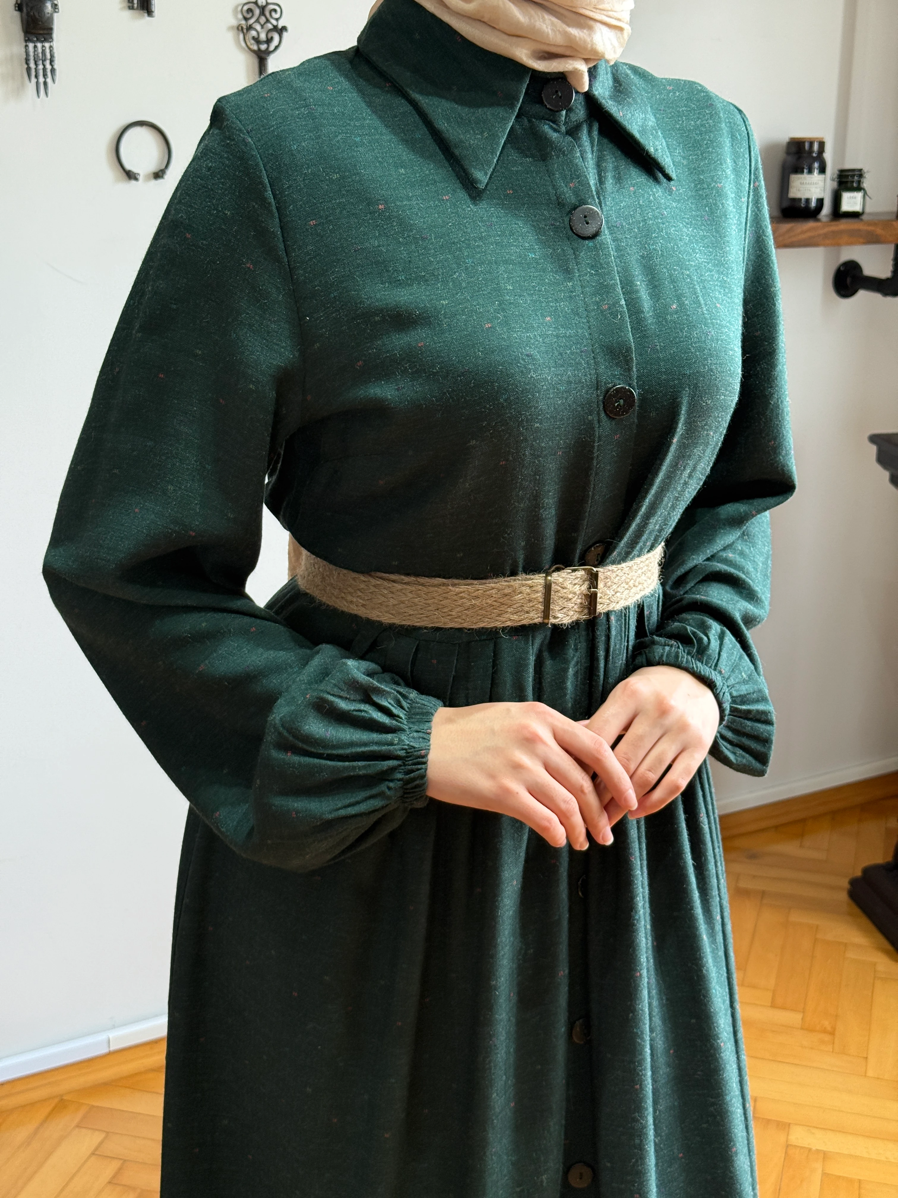 Boy Düğmeli Pamuk Gömlek Elbise 2430 NAVRA | FENDEL - zümrüt yeşili