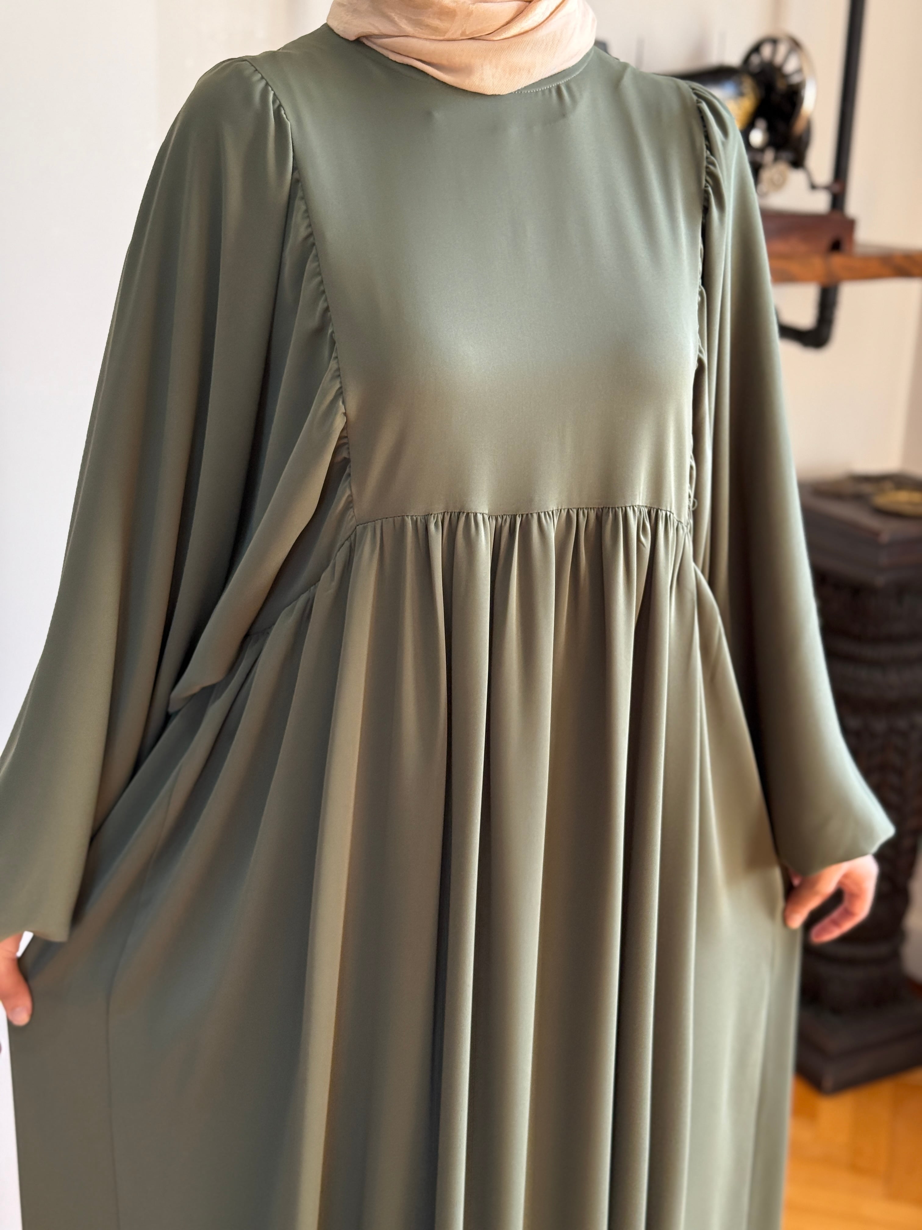 Balon Kollu Oversize Elbise 5096 - haki