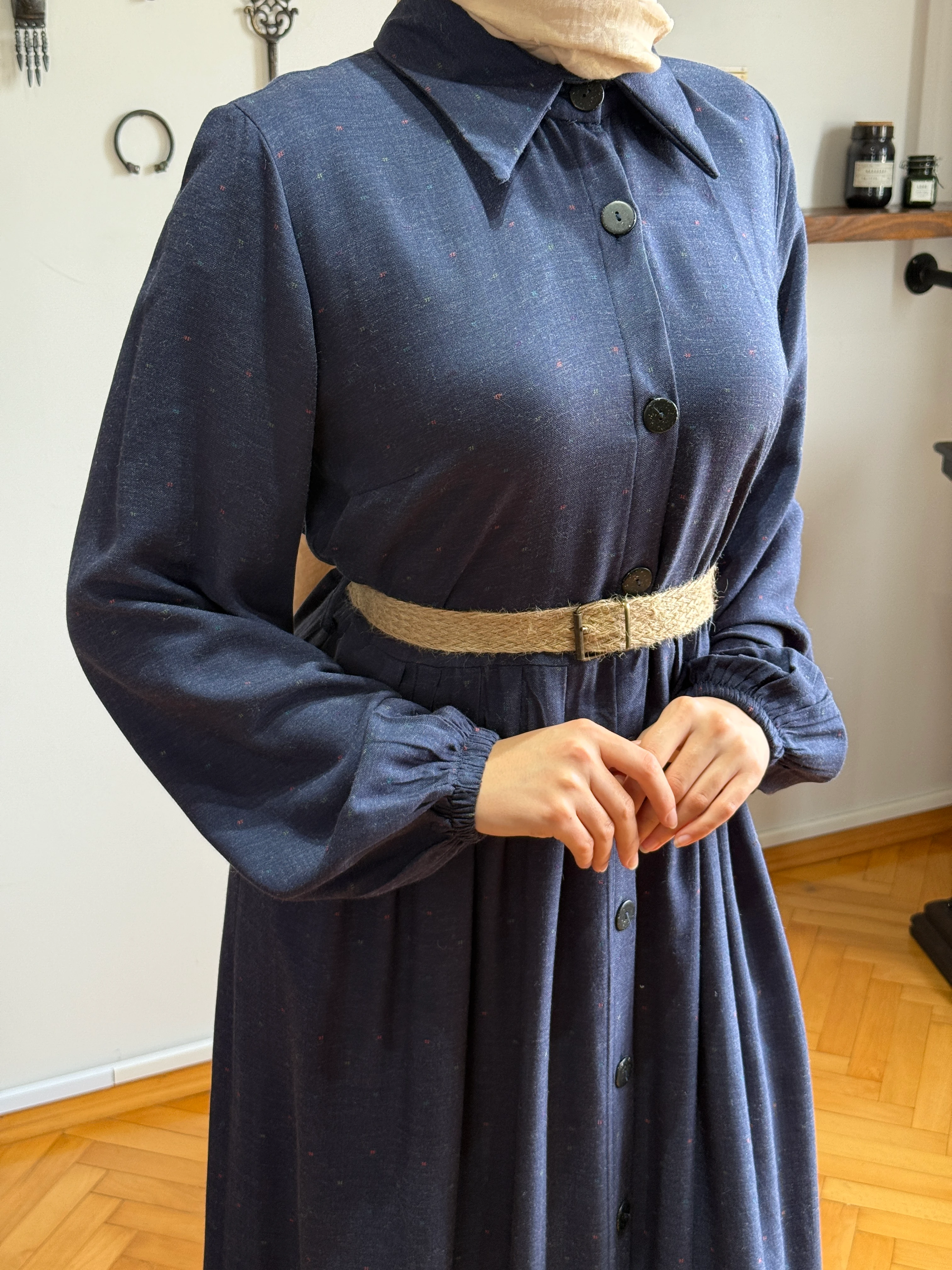 Boy Düğmeli Pamuk Gömlek Elbise 2430 NAVRA | FENDEL - lacivert