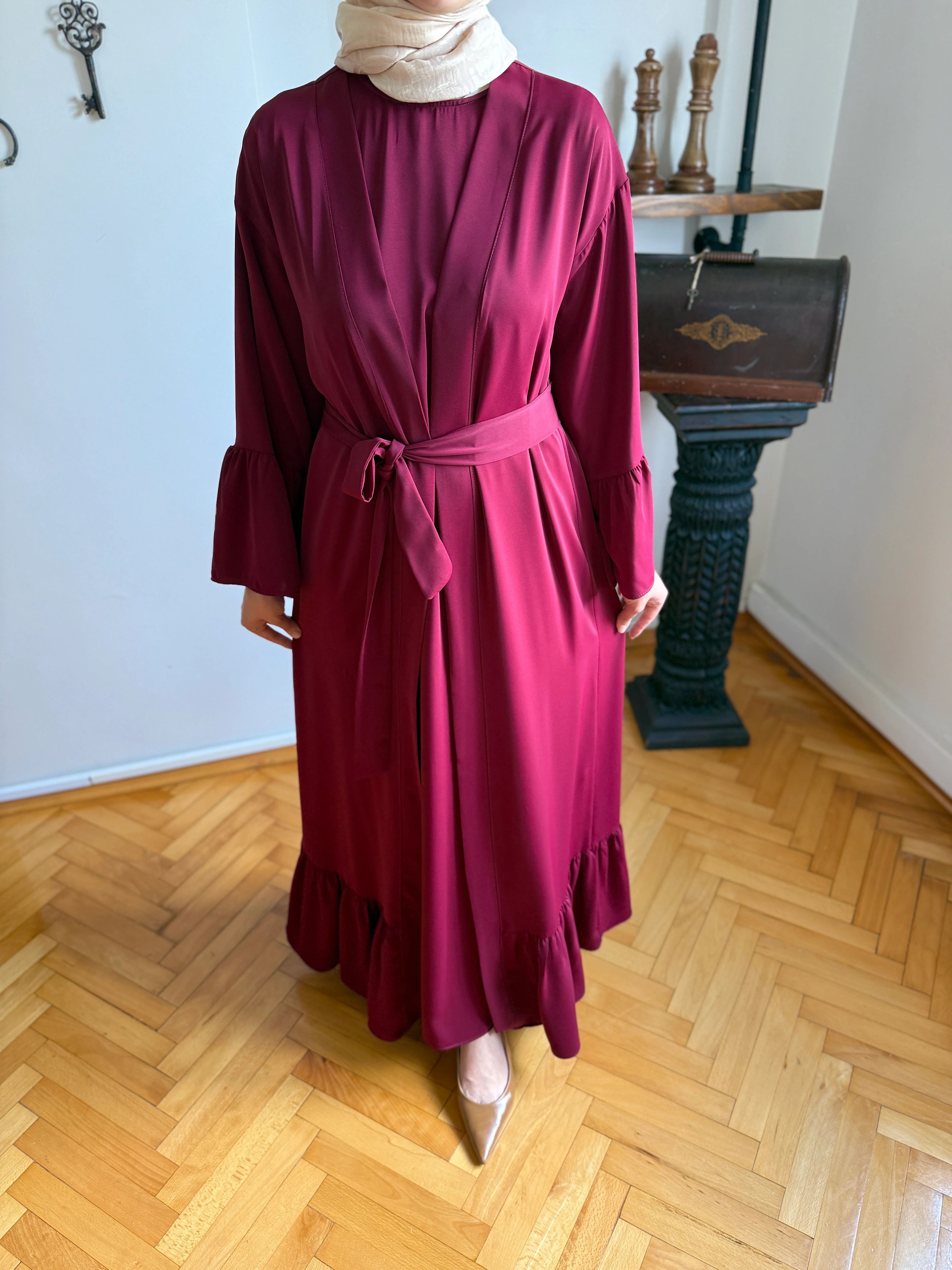 Fırfırlı İkili Oversize Tesettür Takım Abaya 5038 NAVRA | FENDEL