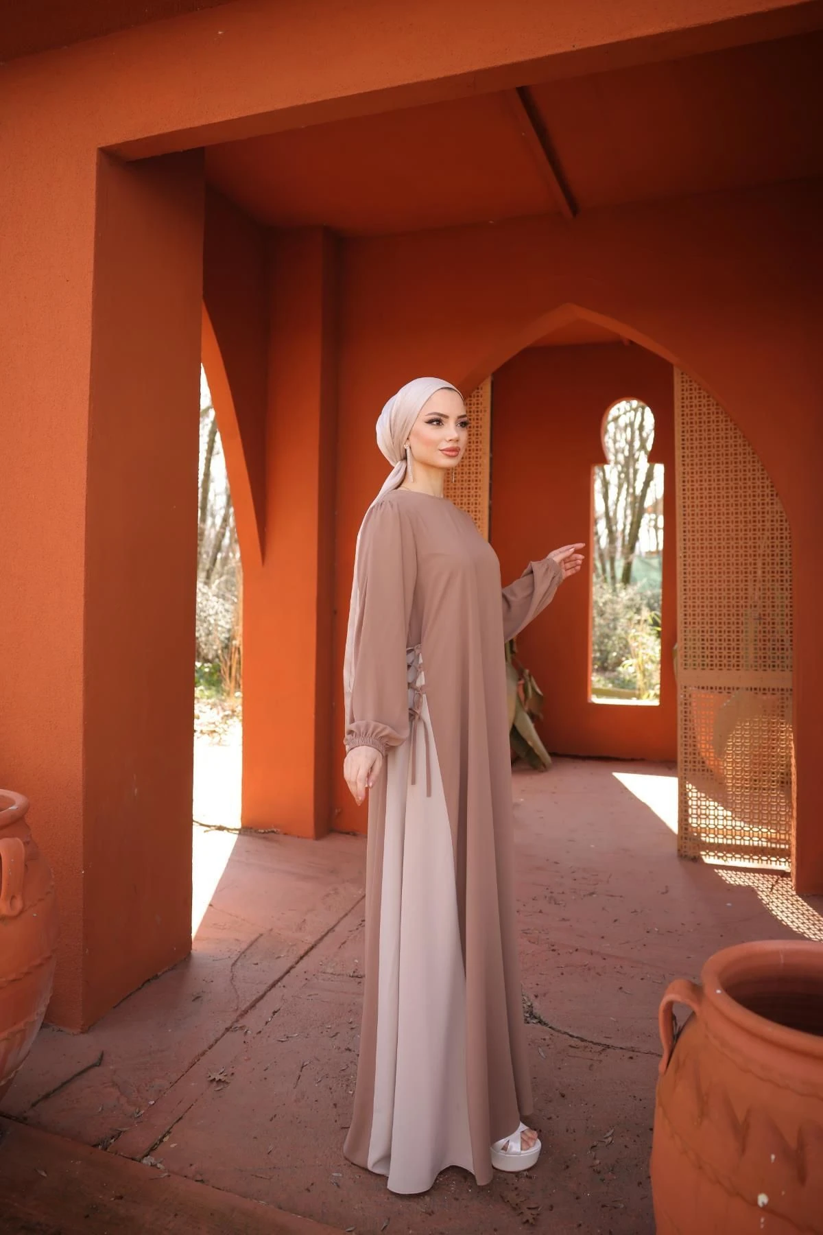 Yandan Garnili Medine İpeği Elbise 5061 NAVRA | FENDEL