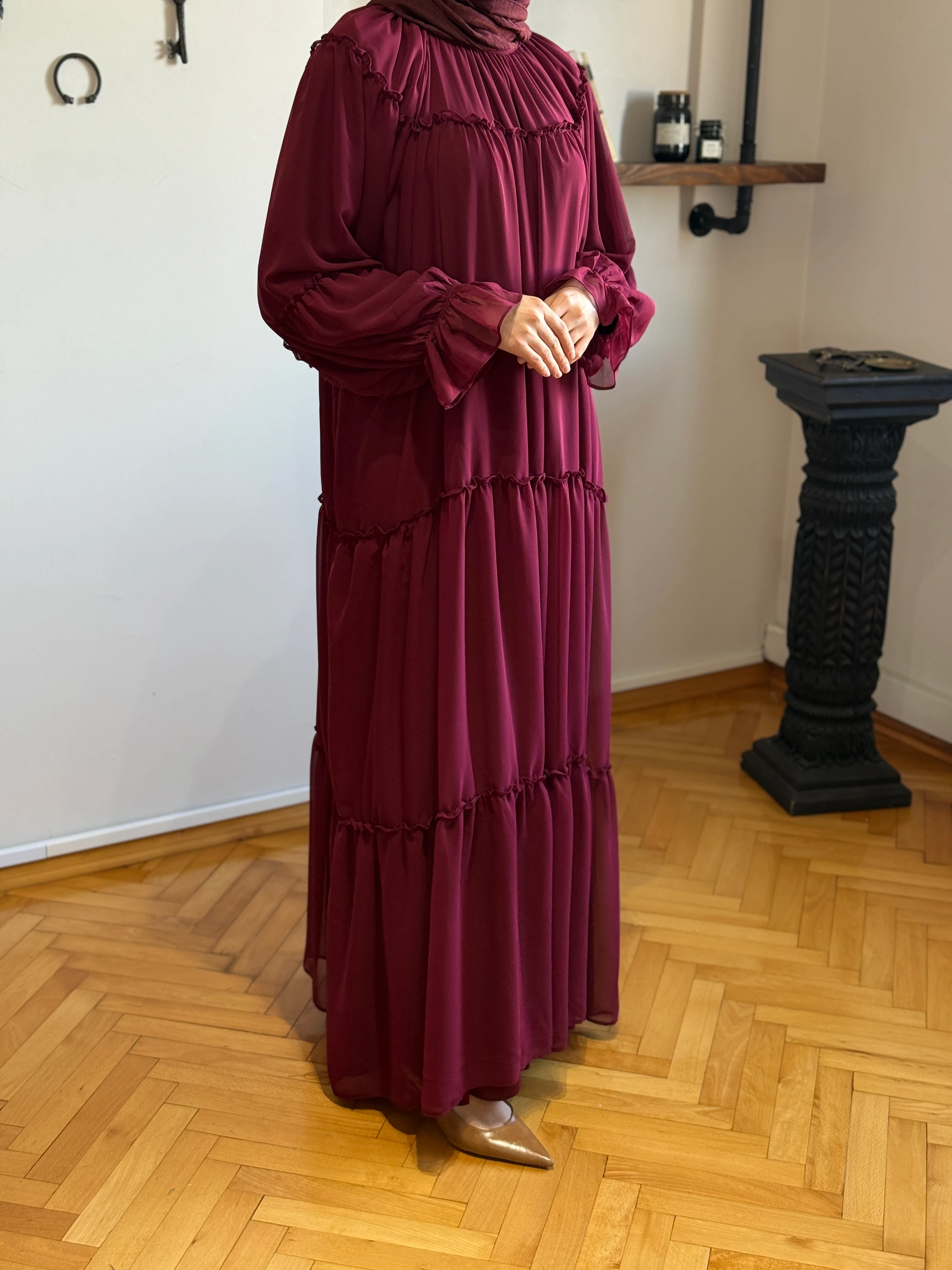 Reglan Kol Büzgülü Şifon Elbise 1005 NAVRA | FENDEL