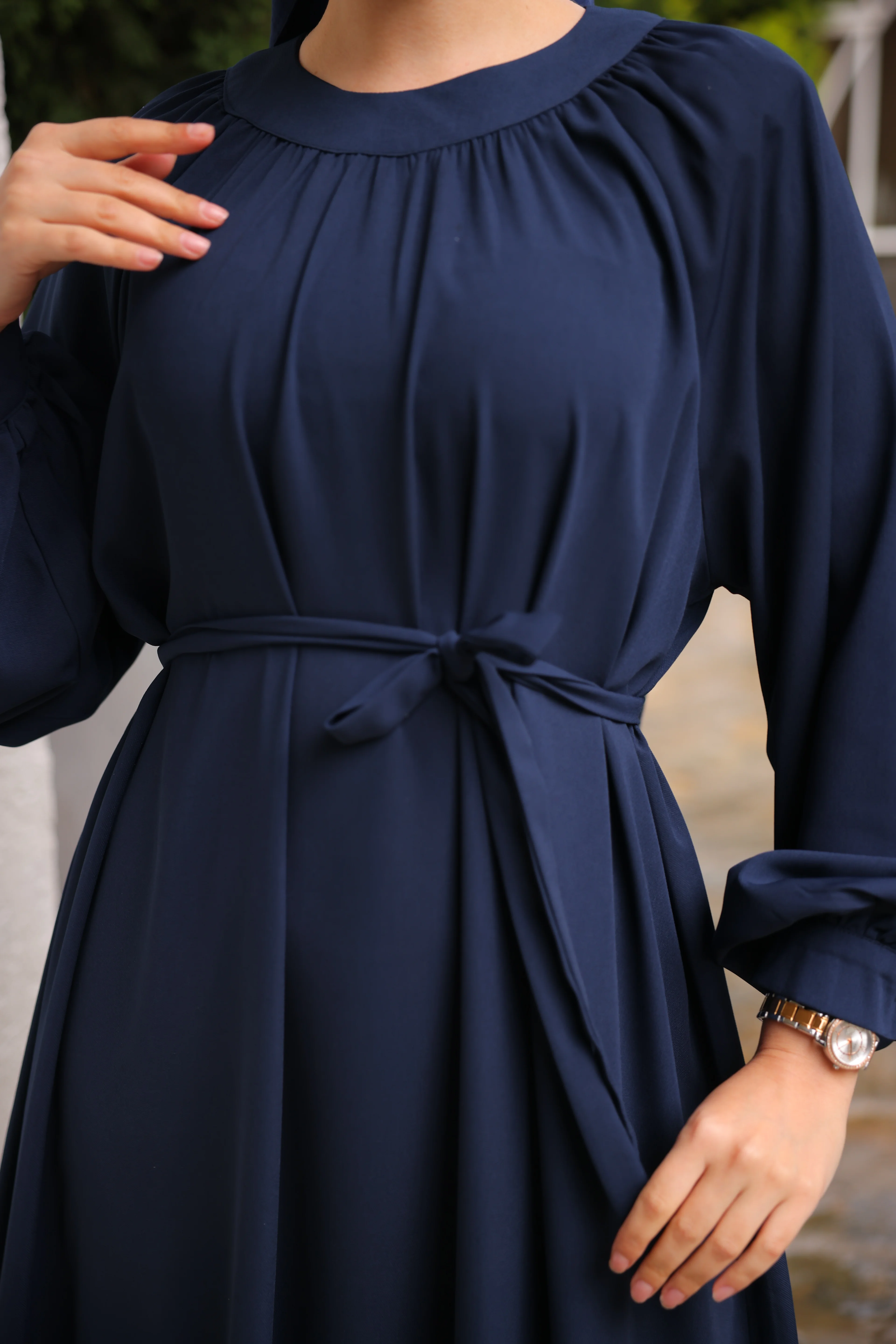 Reglan Kollu Büzgülü Krep Elbise 5089 NAVRA | FENDEL - lacivert