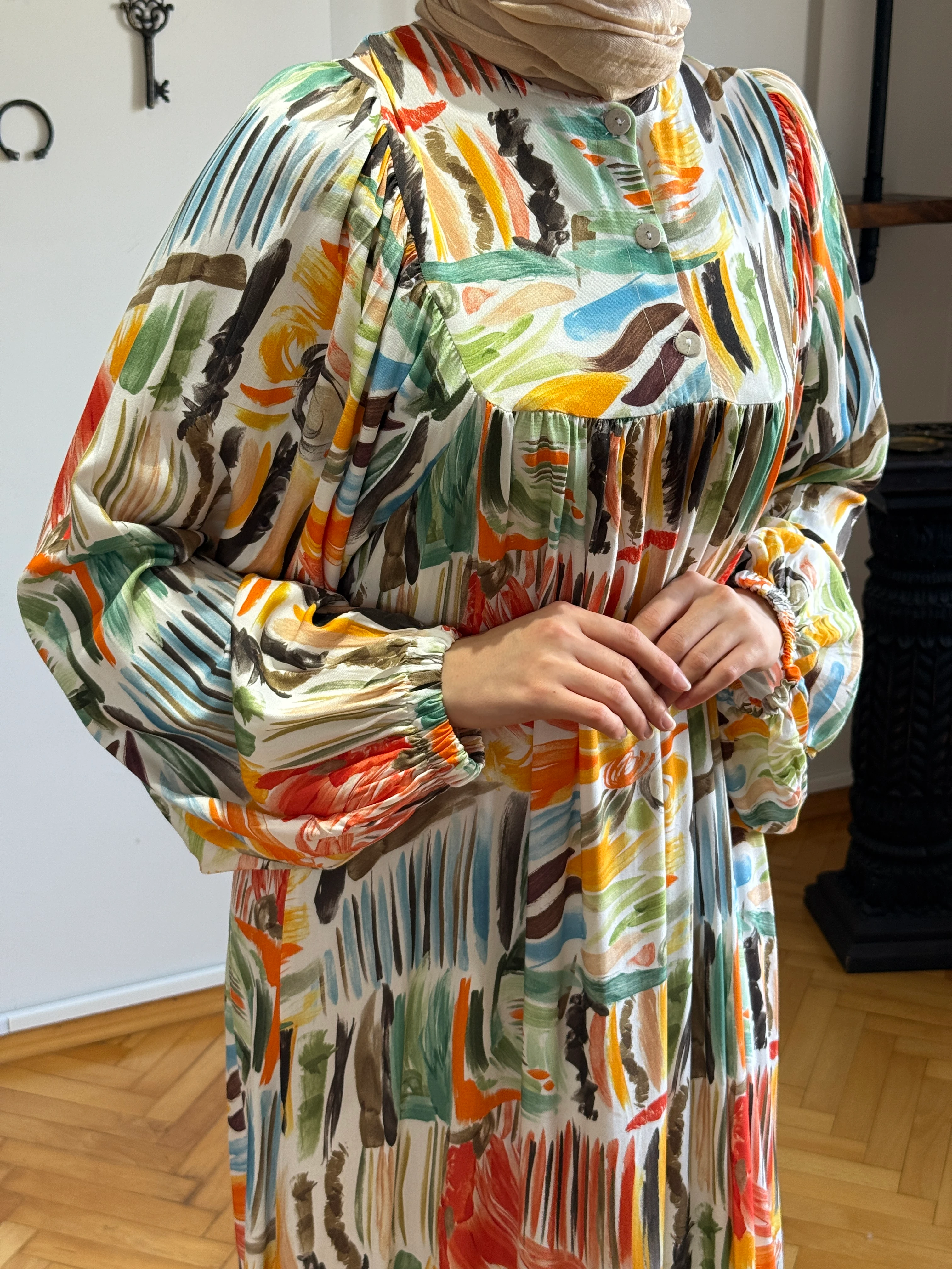 Yarım Pat Büzgülü Pamuk Elbise 1891 NAVRA | FENDEL