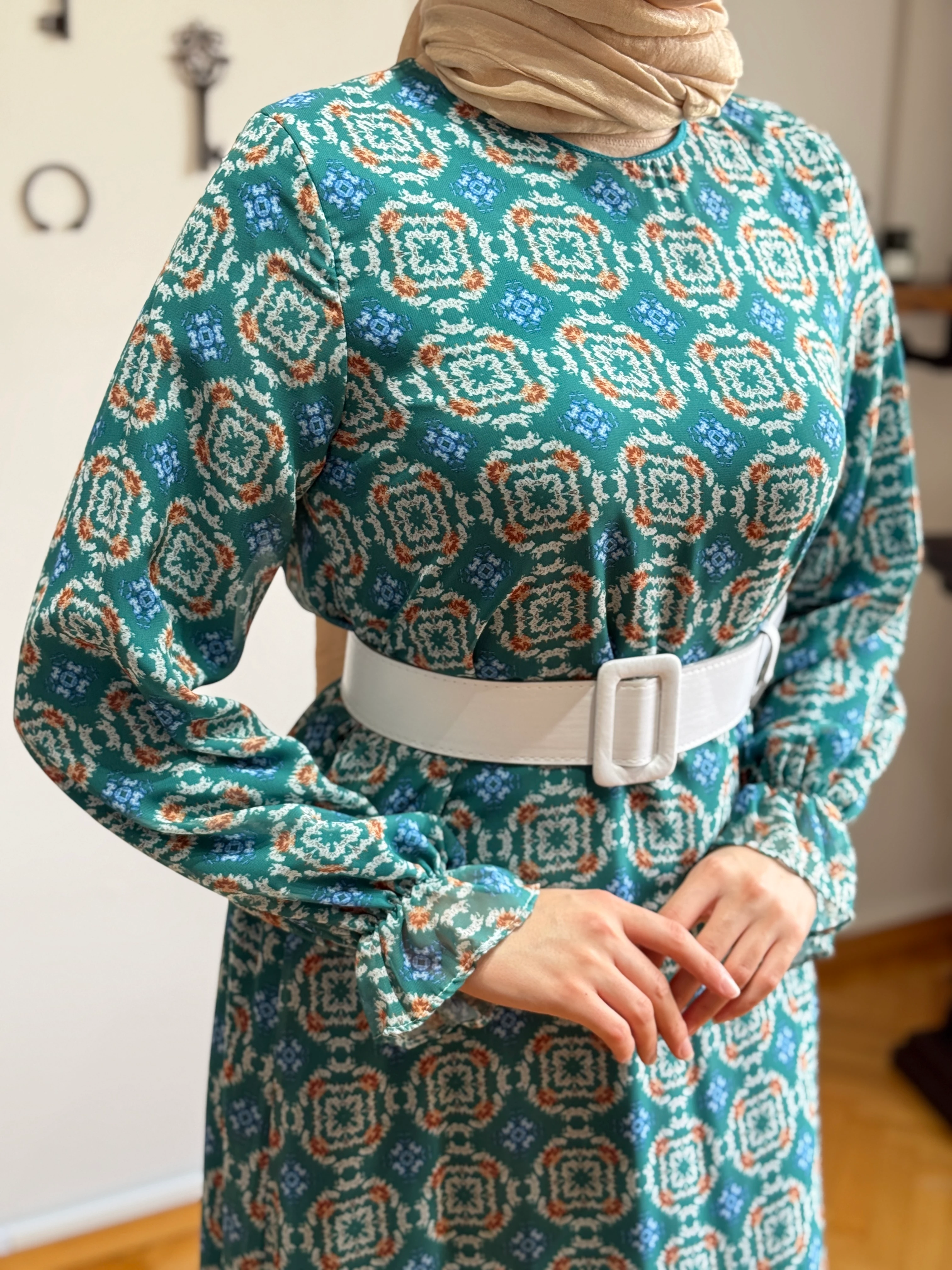 Desenli Şifon Elbise 1511 NAVRA | FENDEL