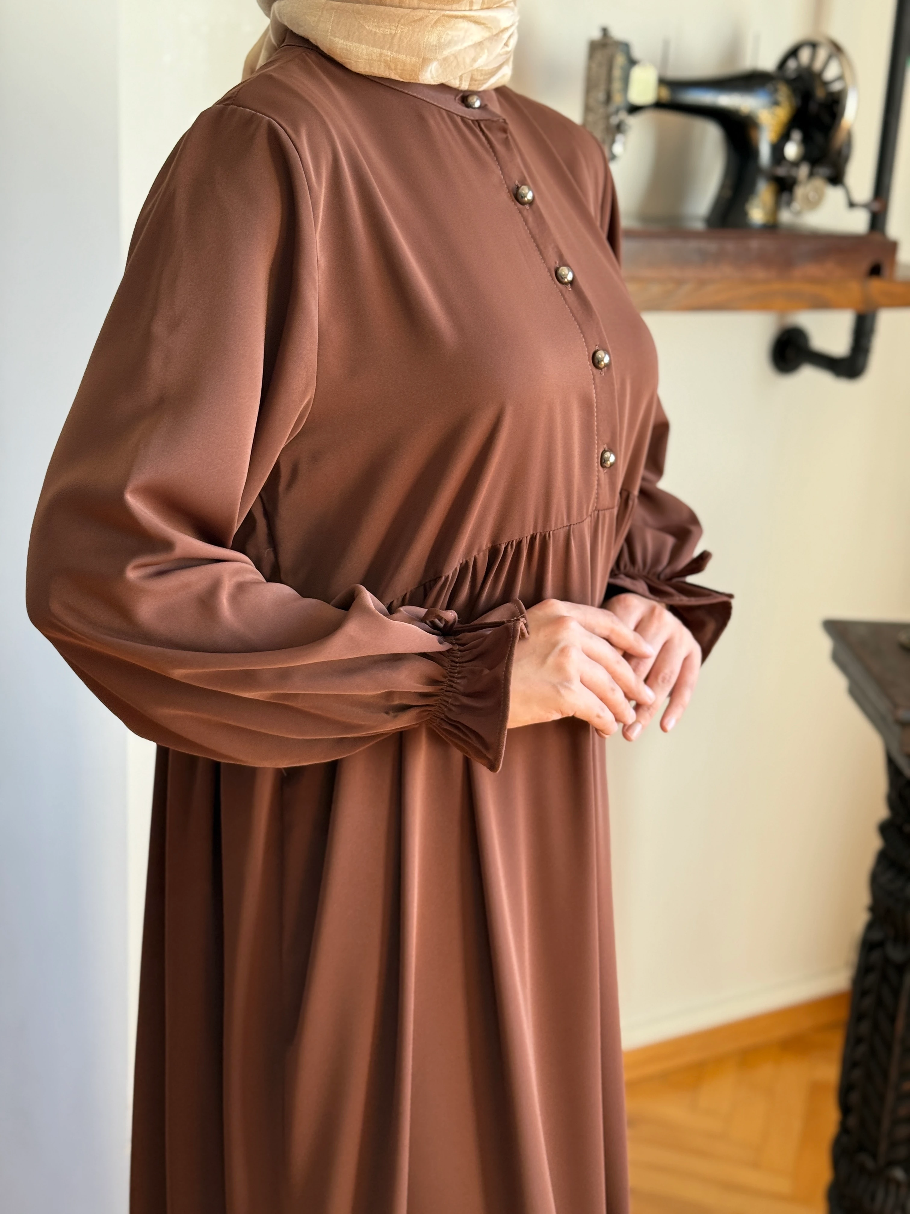 Yarım Patlı 3 Katlı Tesettür Elbise 5078 NAVRA | FENDEL