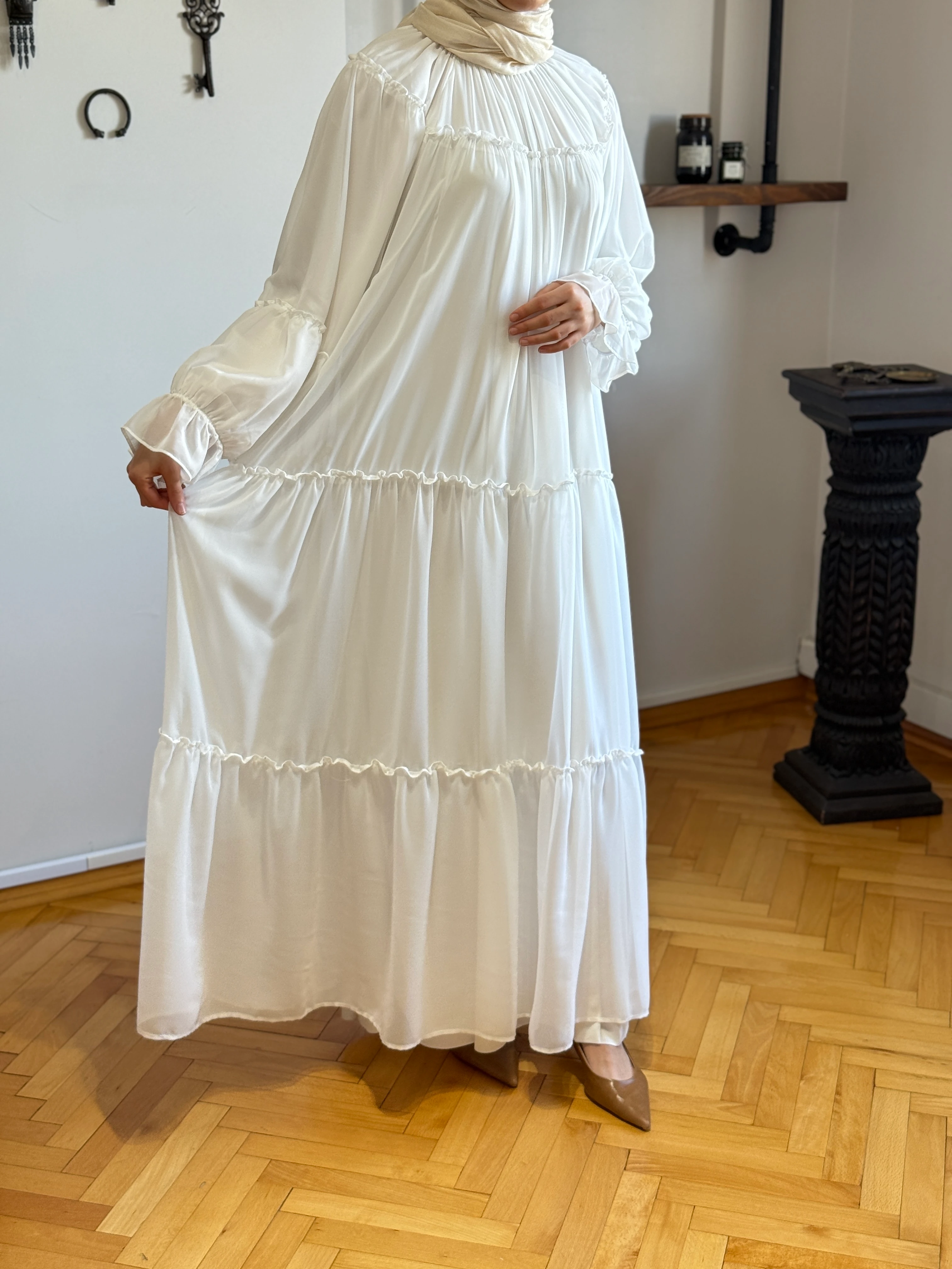 Reglan Kol Büzgülü Şifon Elbise 1005 NAVRA | FENDEL