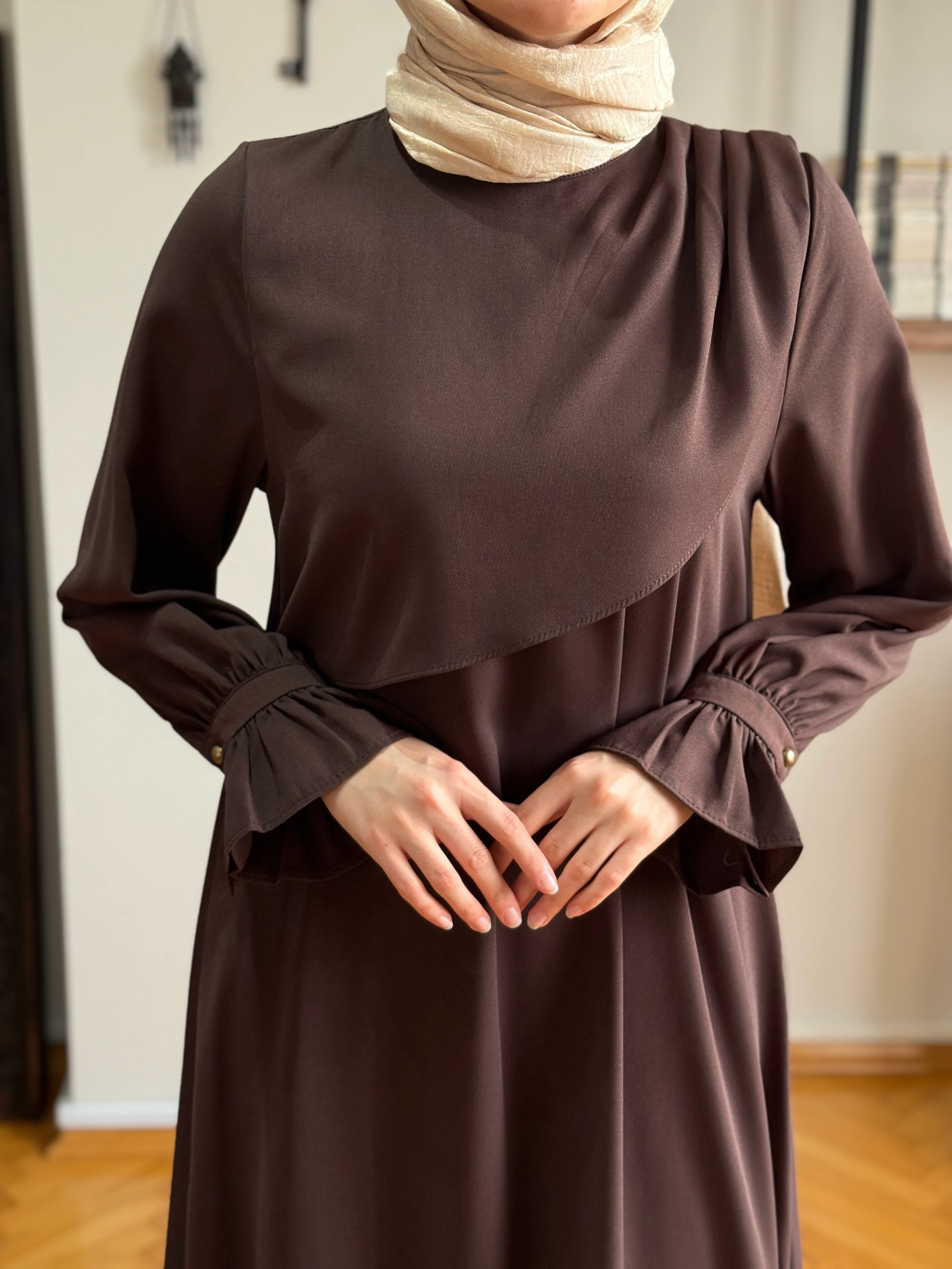 Anvelop Detaylı Krep Elbise 5085 NAVRA | FENDEL - acı kahve