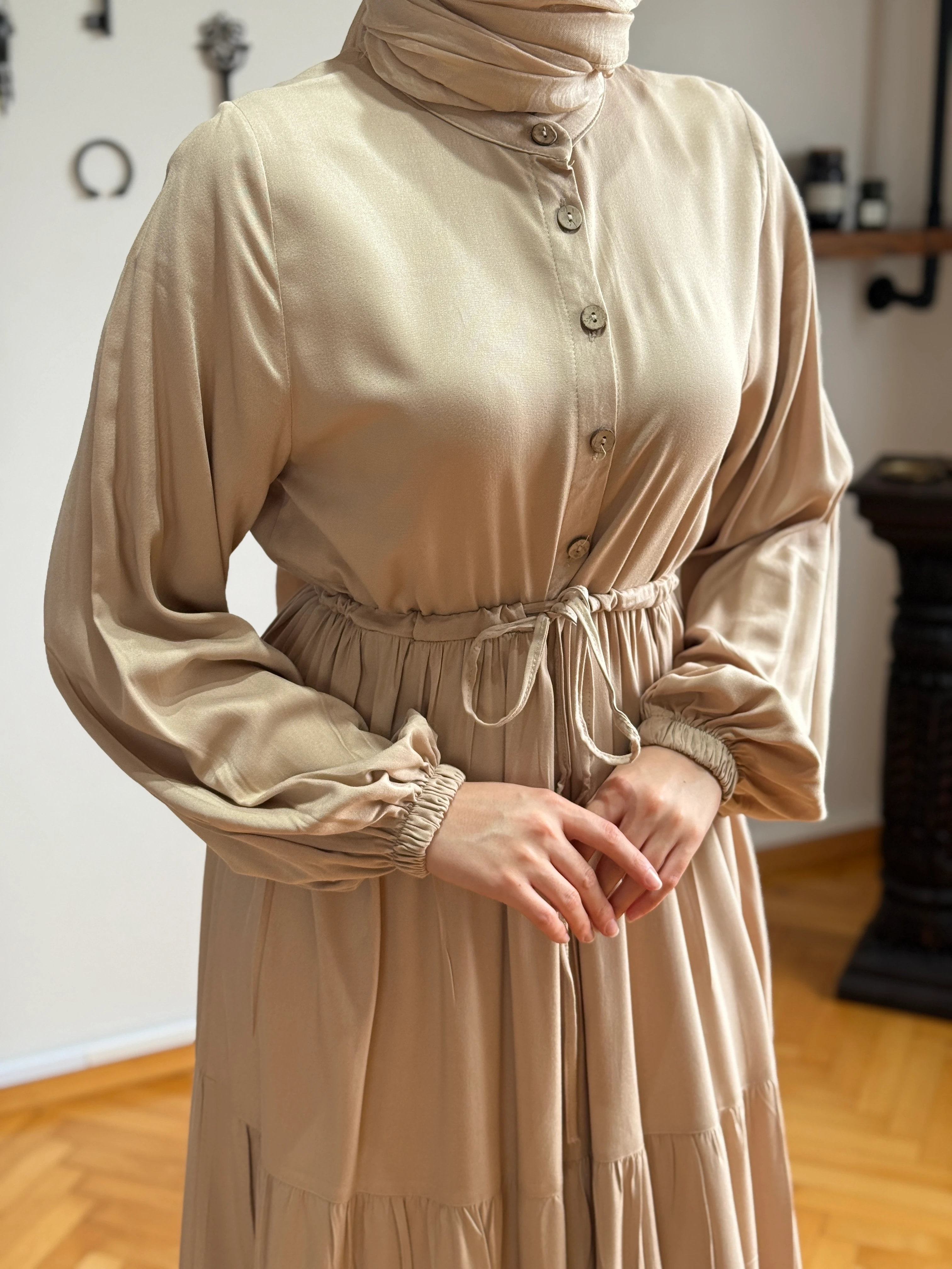 Çingene Bel Bağlamalı Pamuk Elbise 5094 NAVRA | FENDEL