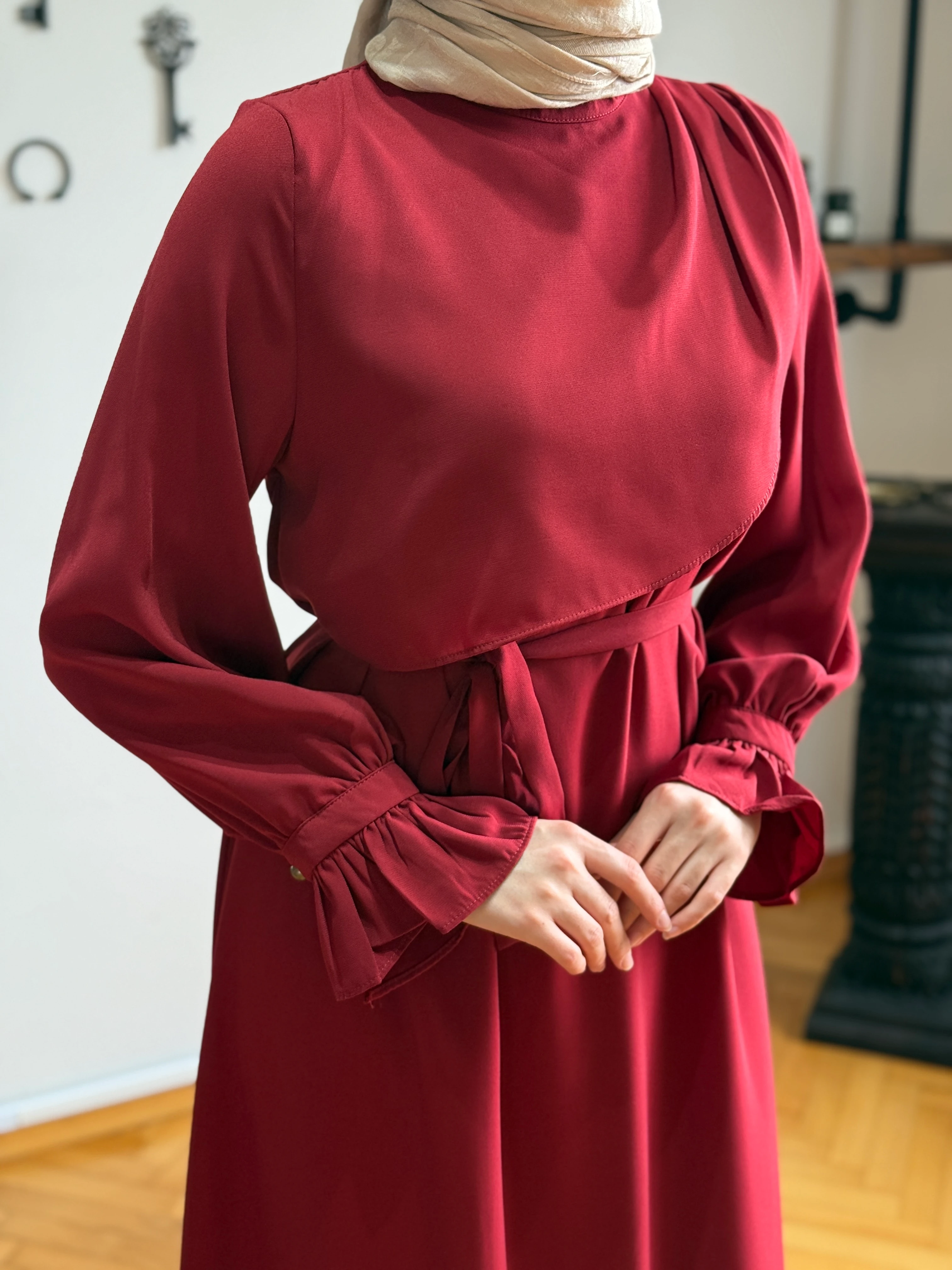 Anvelop Detaylı Krep Elbise 5085 NAVRA | FENDEL - bordo