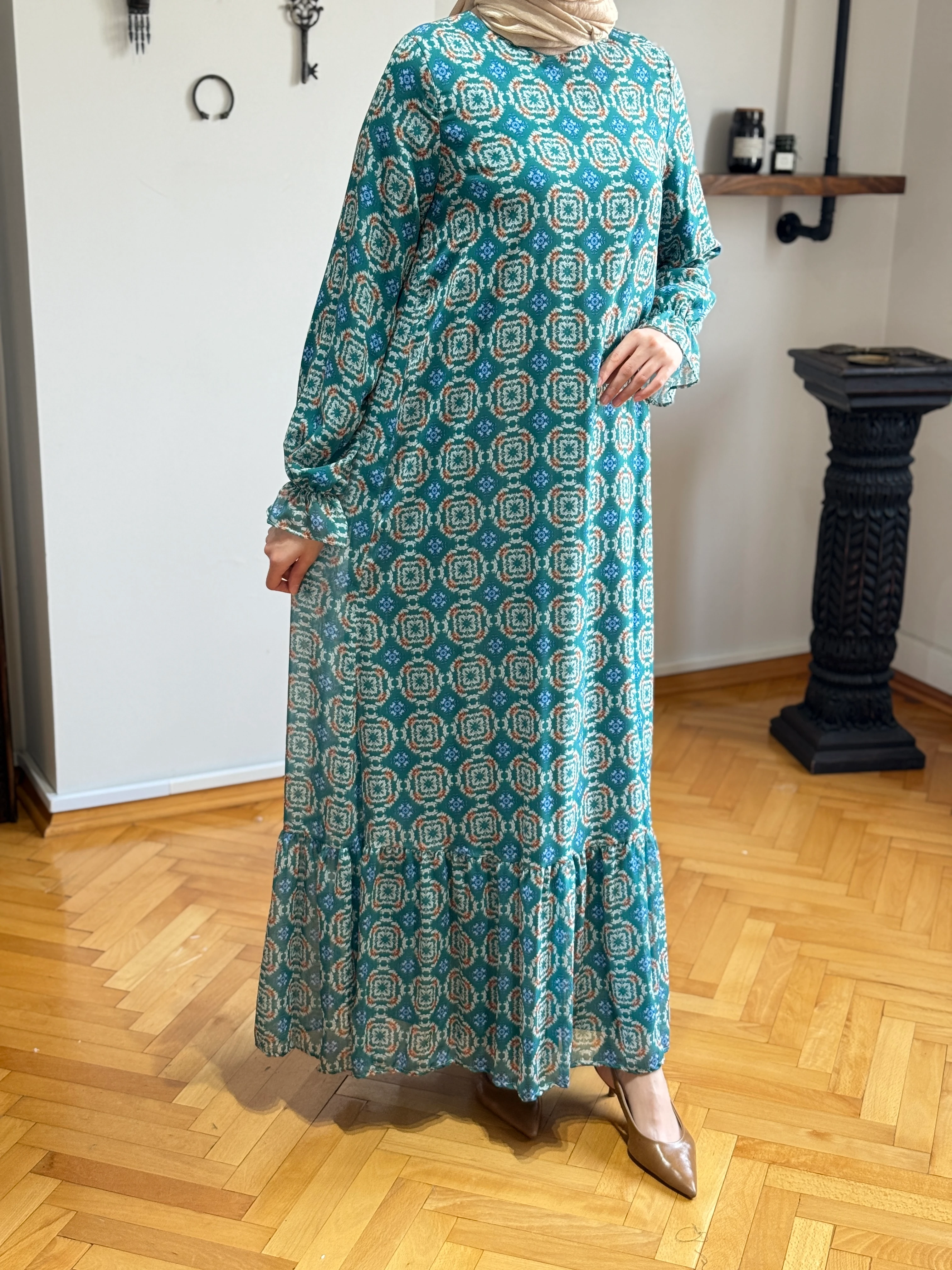 Desenli Şifon Elbise 1511 NAVRA | FENDEL