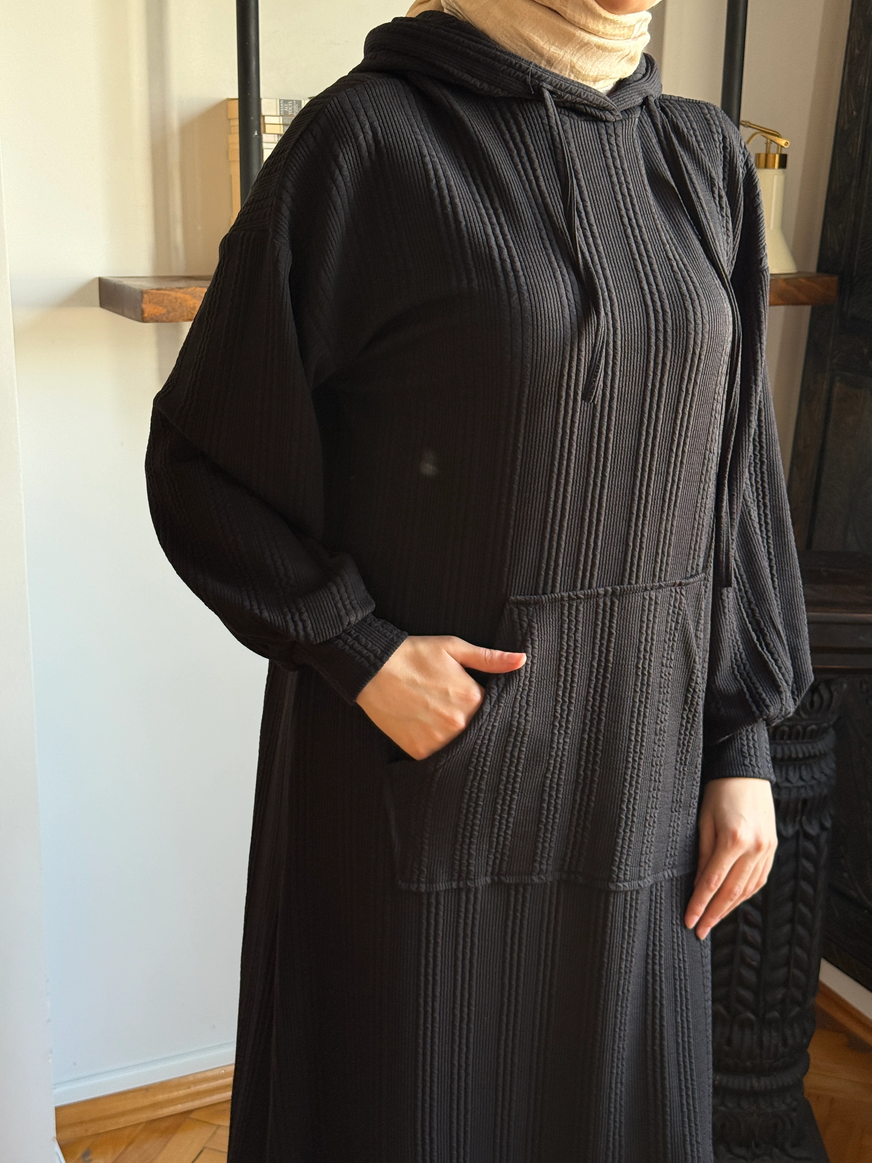 Kapüşonlu Cepli Örme Elbise 2401 NAVRA | FENDEL