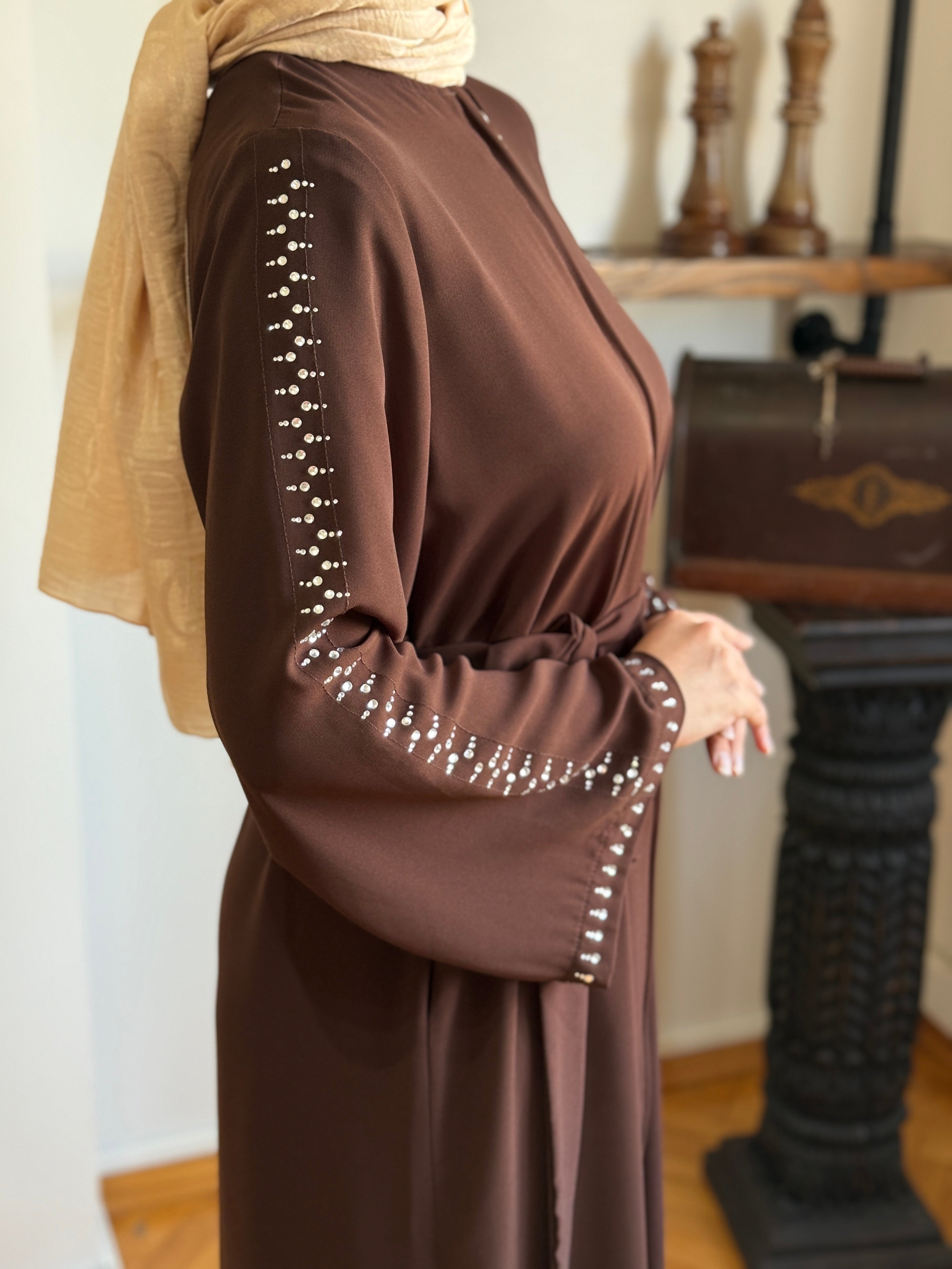 Premium Taşlı Mevlana Ferace 5049 - acı kahve
