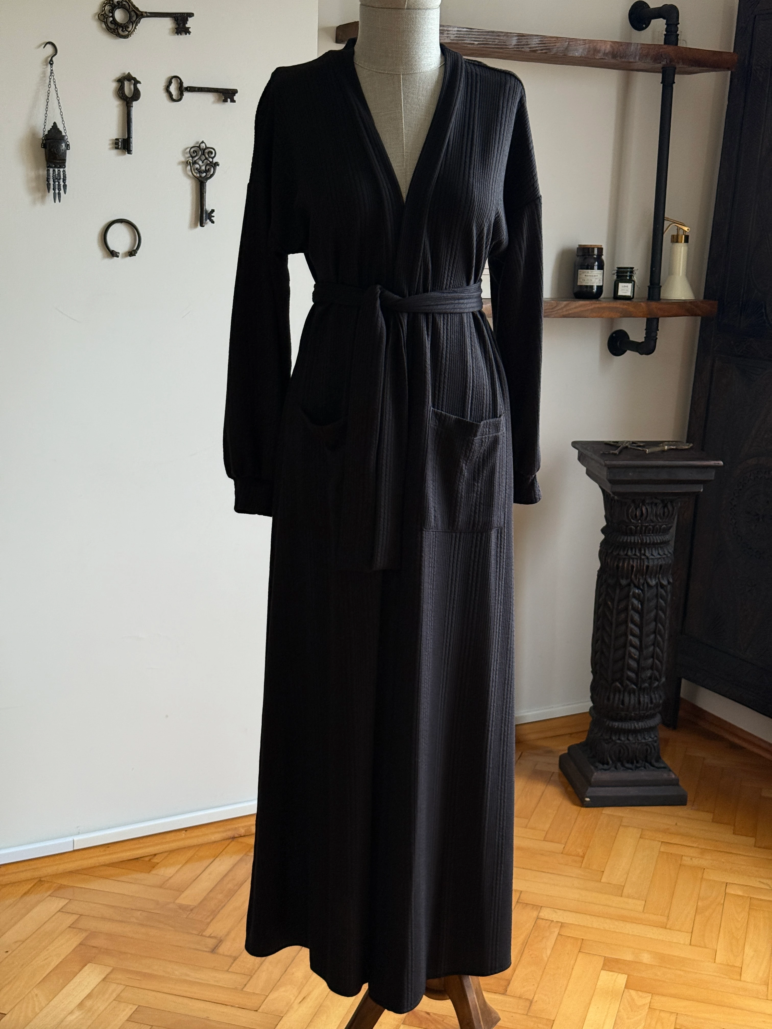 Cepli ve Kuşaklı Örme Uzun Hırka Ferace 2409 NAVRA | FENDEL