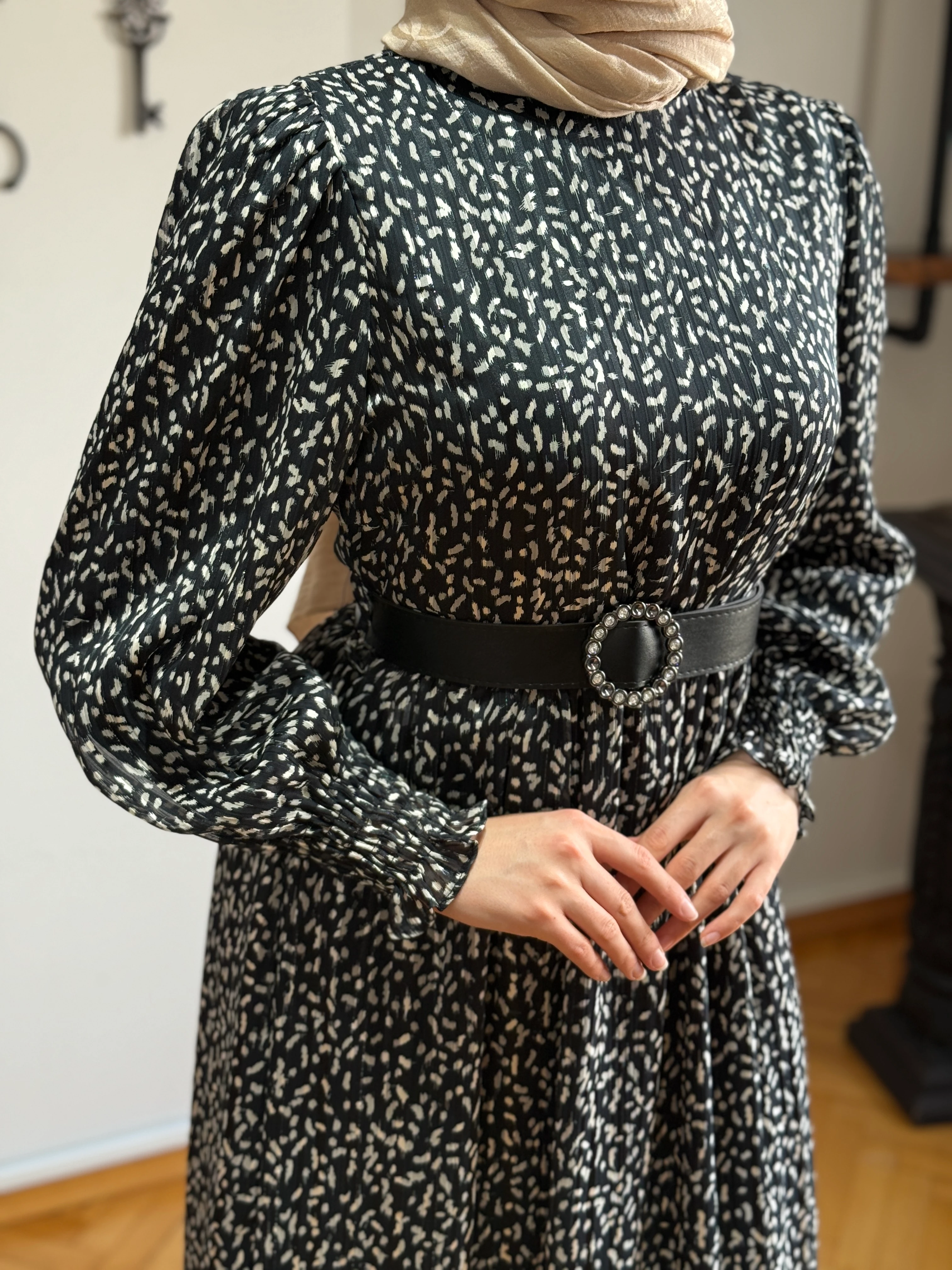 Balonkol Simli Şifon Elbise 1679 NAVRA | FENDEL