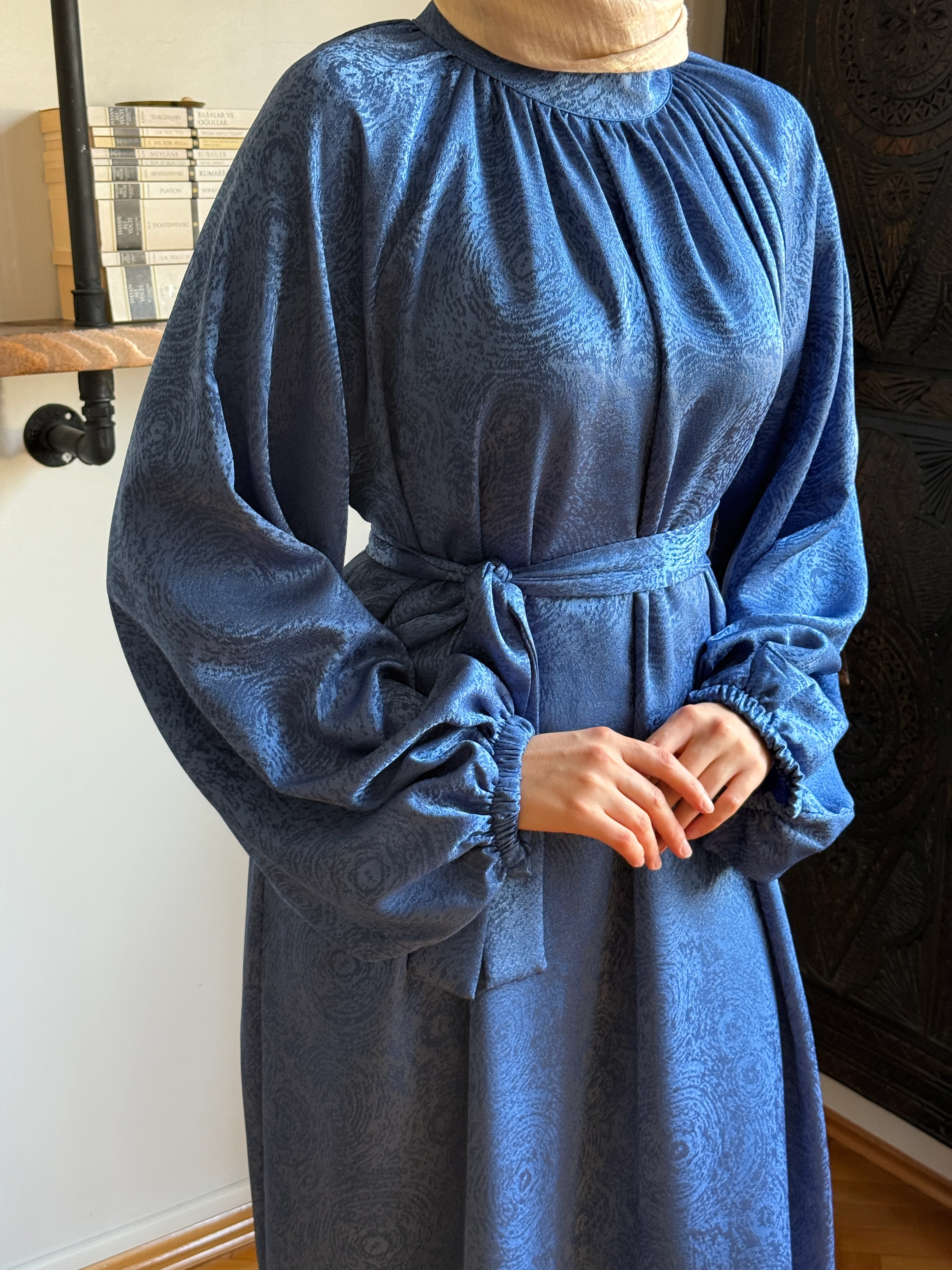 Reglan Kol Hakim Yaka Saten Elbise 1837 NAVRA | FENDEL