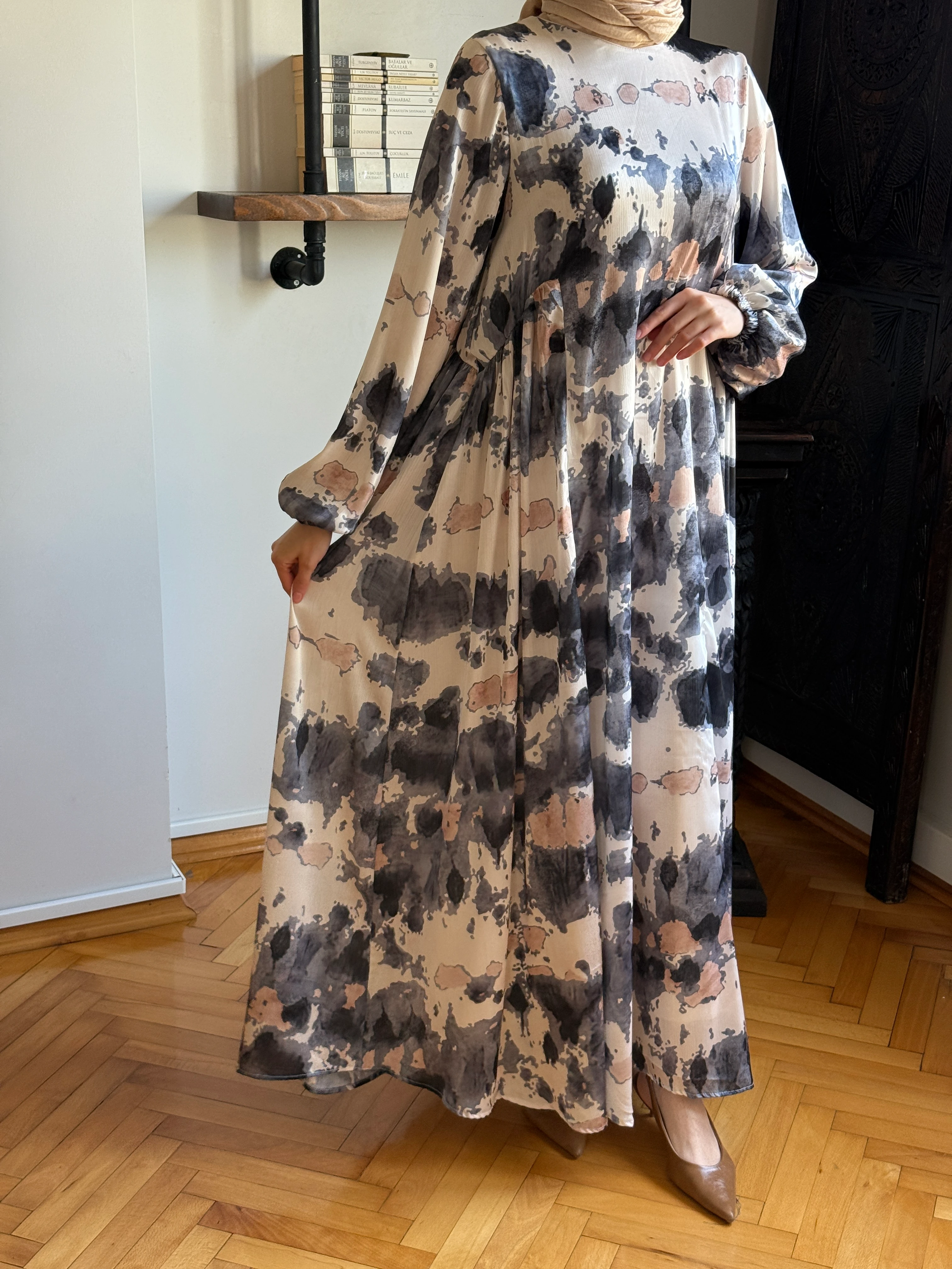 Yandan Büzgülü Desenli Saten Elbise 1906 NAVRA | FENDEL