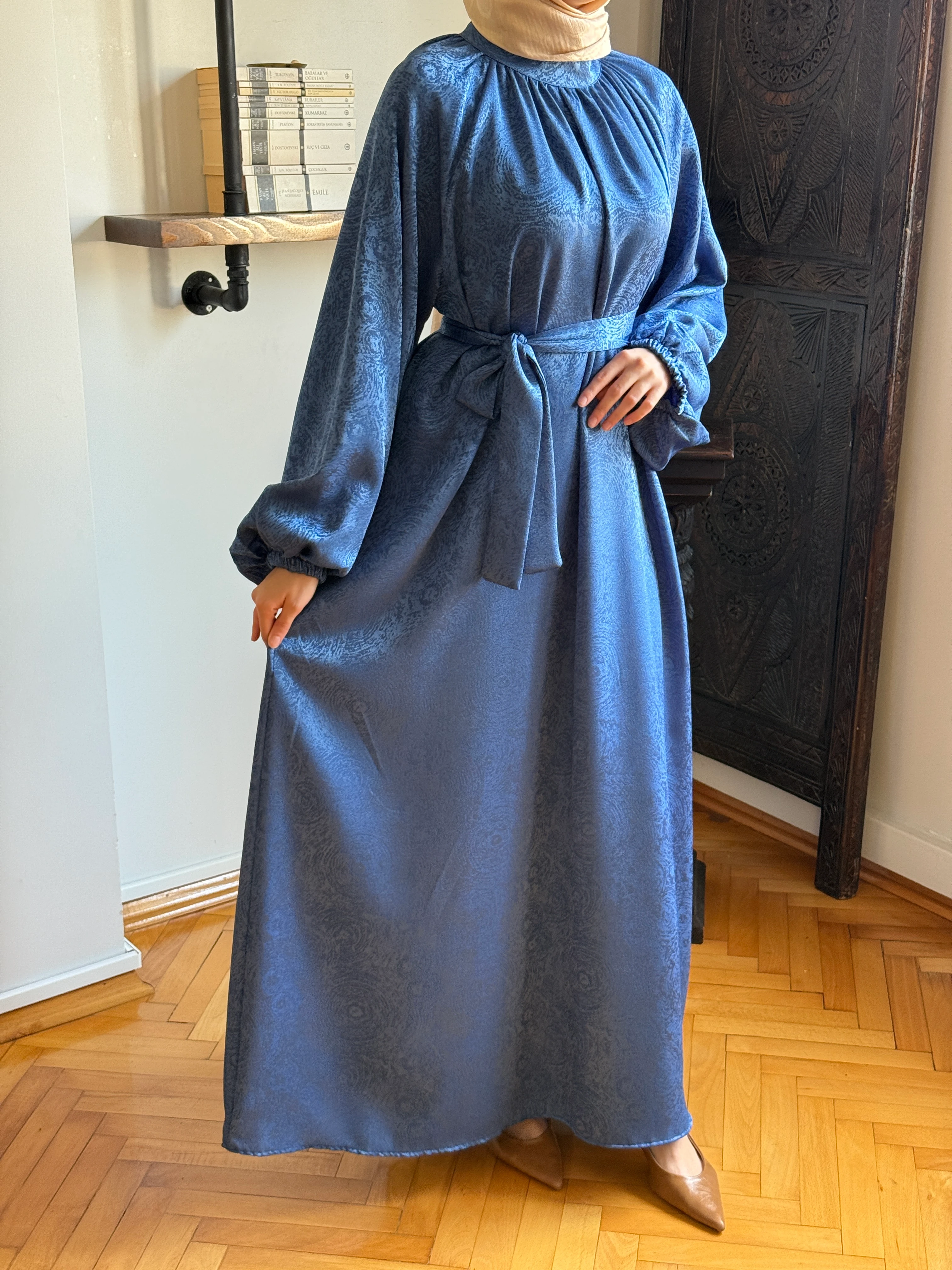 Reglan Kol Hakim Yaka Saten Elbise 1837 NAVRA | FENDEL