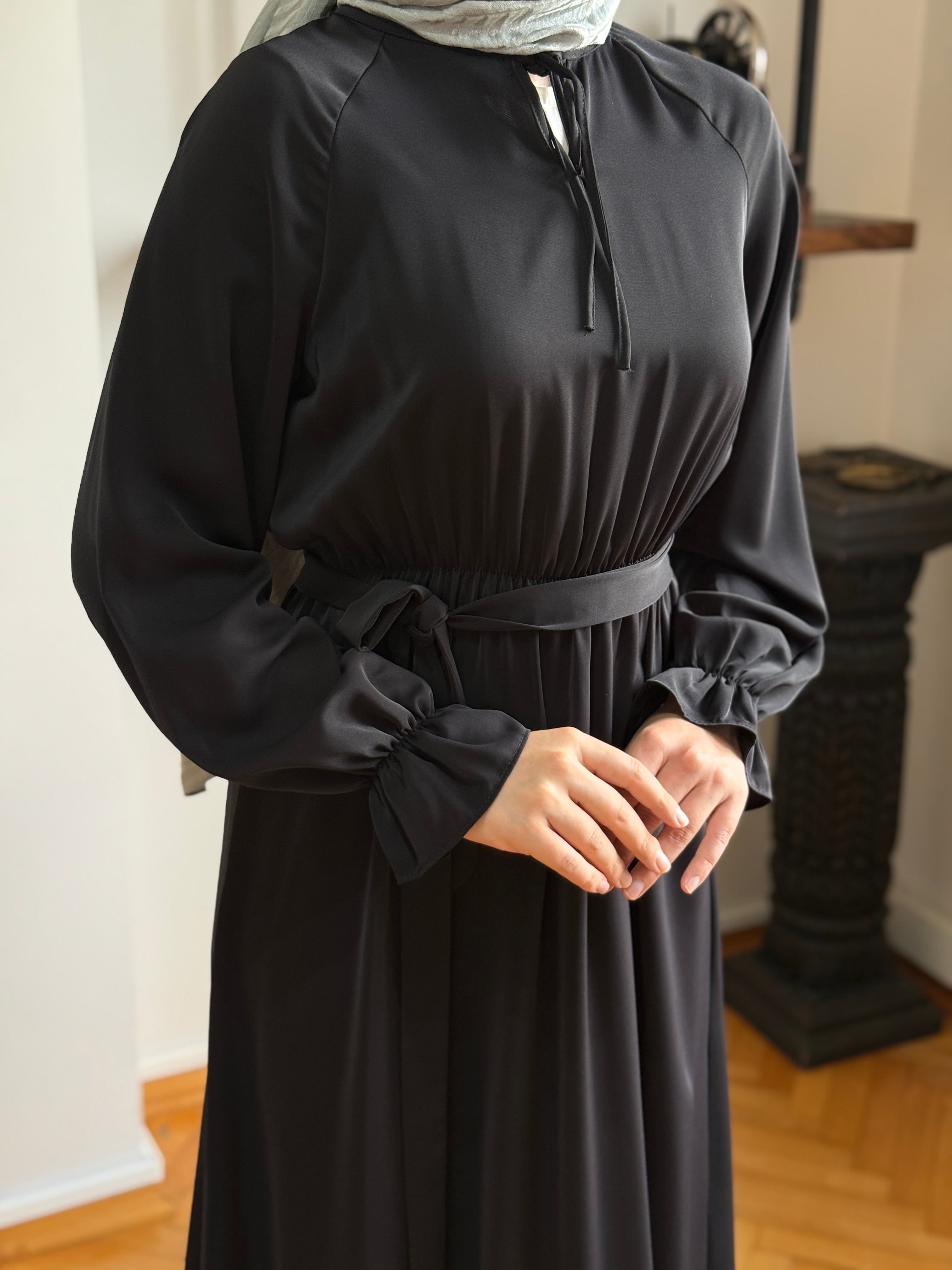 Reglan Kol Bel Lastikli Elbise 5077 - siyah