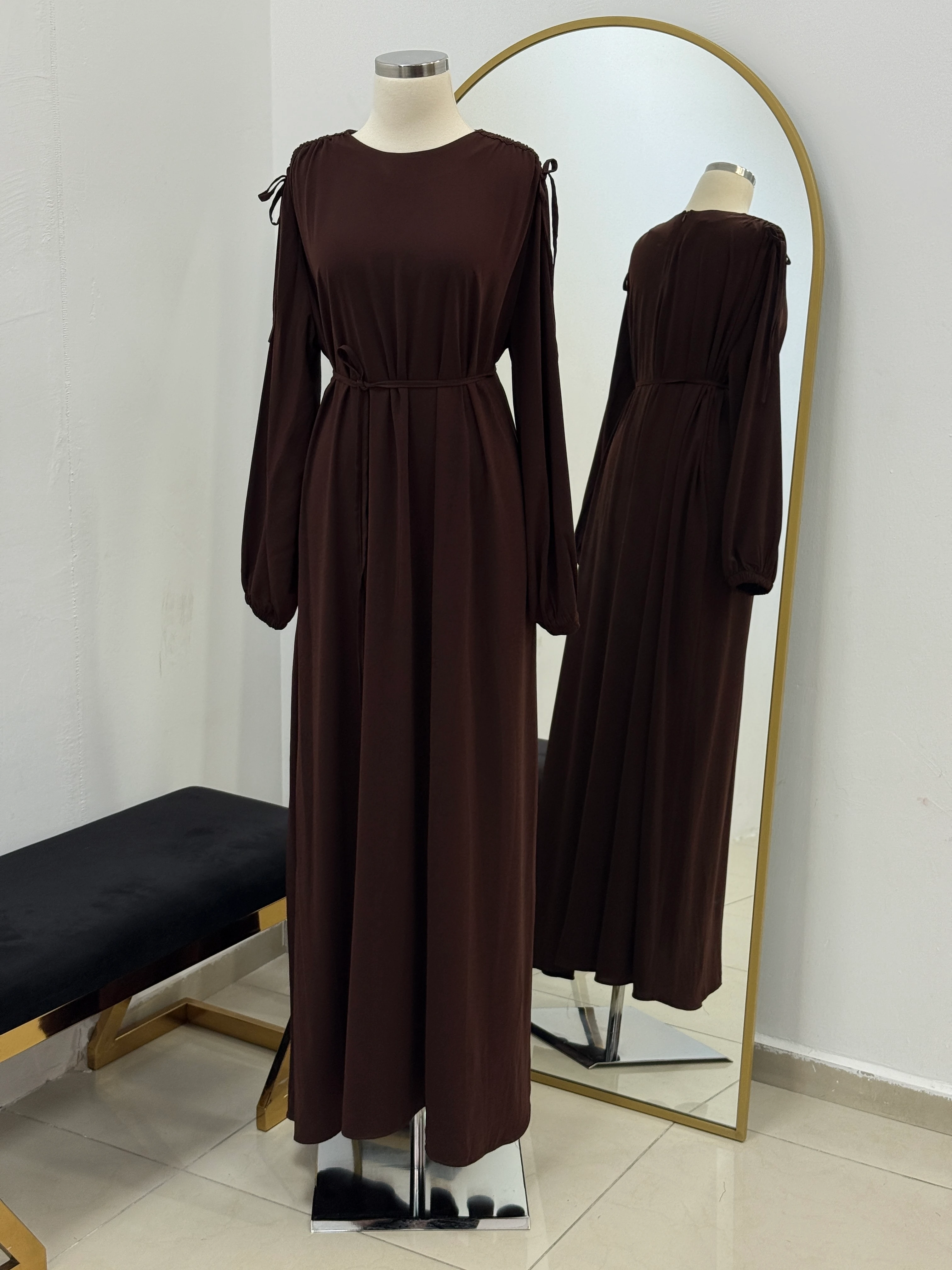 Omzu Tünel Detaylı Elbise Medine İpeği 5063 NAVRA | FENDEL