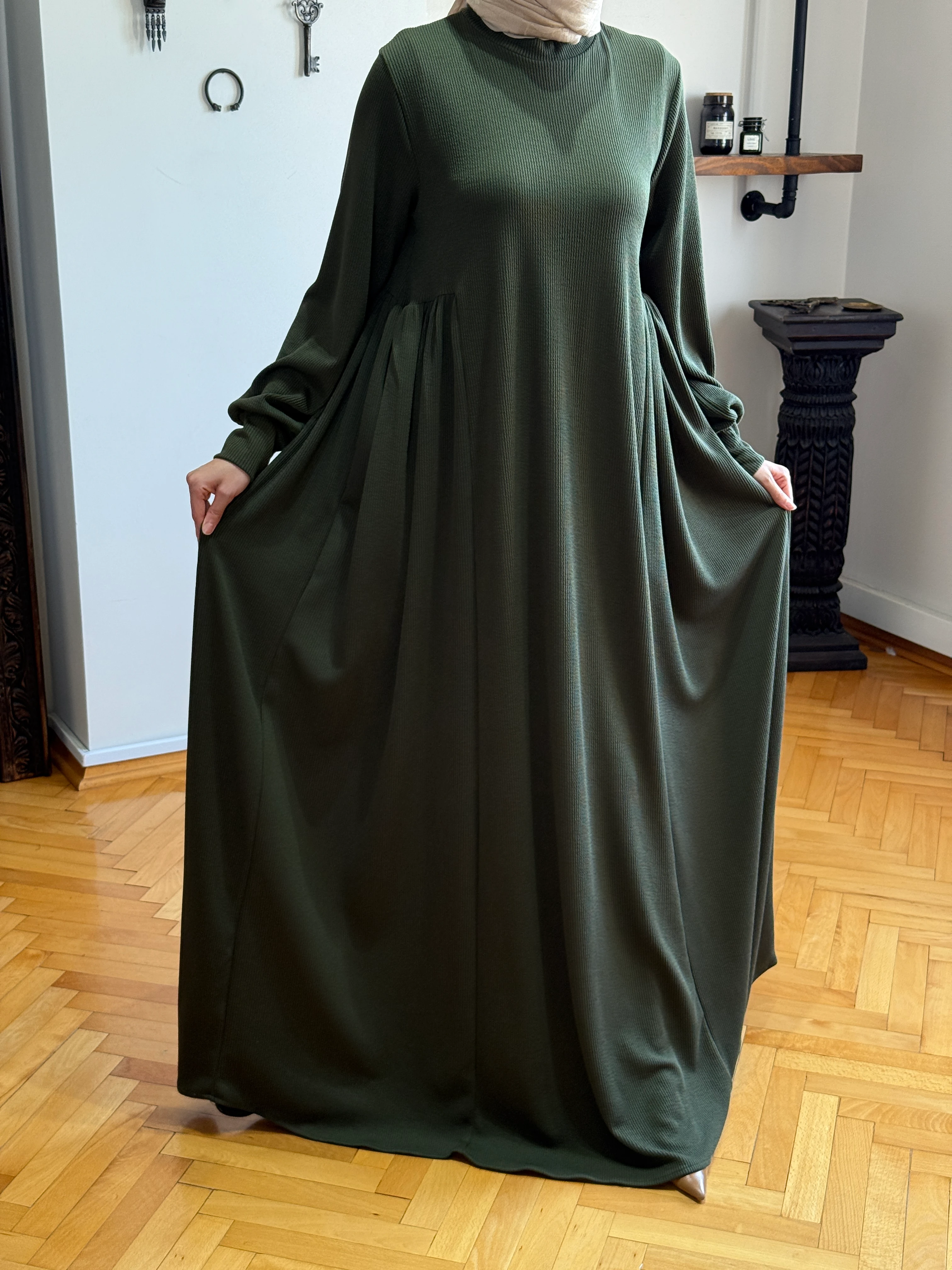 Yandan Büzgülü Örme Elbise 8000 NAVRA | FENDEL - haki