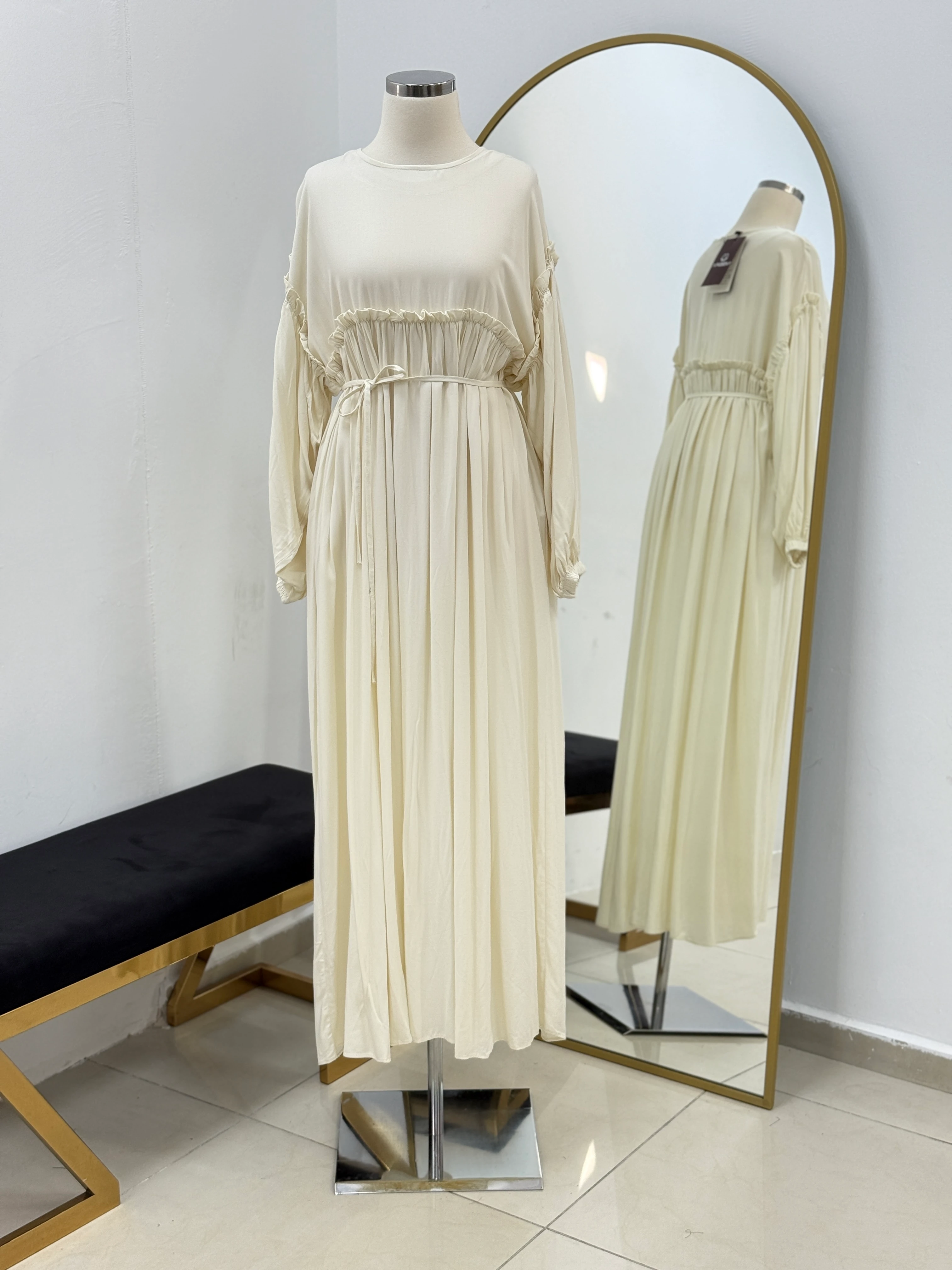 Robalı Oversize Pamuk Elbise 5093 NAVRA | FENDEL - ekru