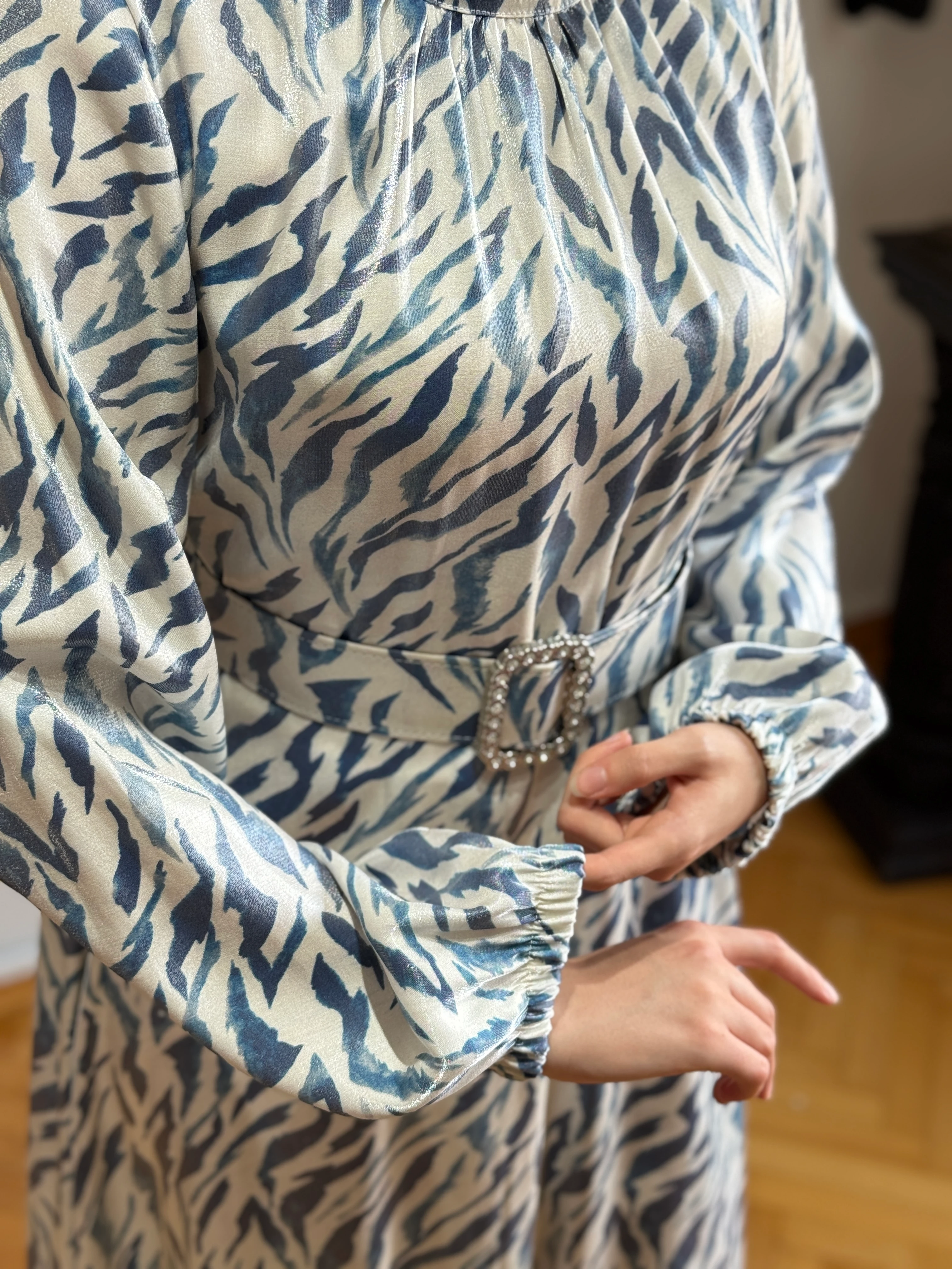 Hakim Yaka Kemerli Saten Elbise 1883 NAVRA | FENDEL