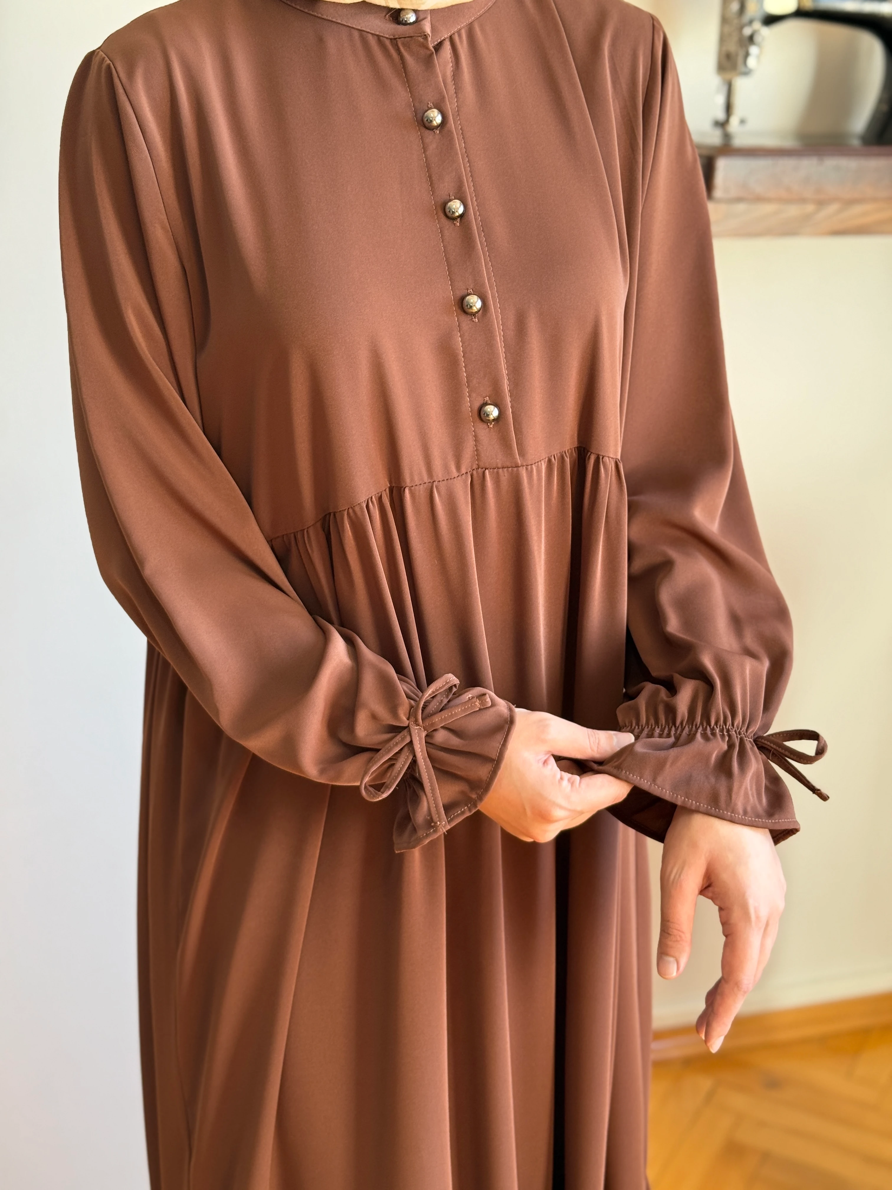 Yarım Patlı 3 Katlı Tesettür Elbise 5078 NAVRA | FENDEL