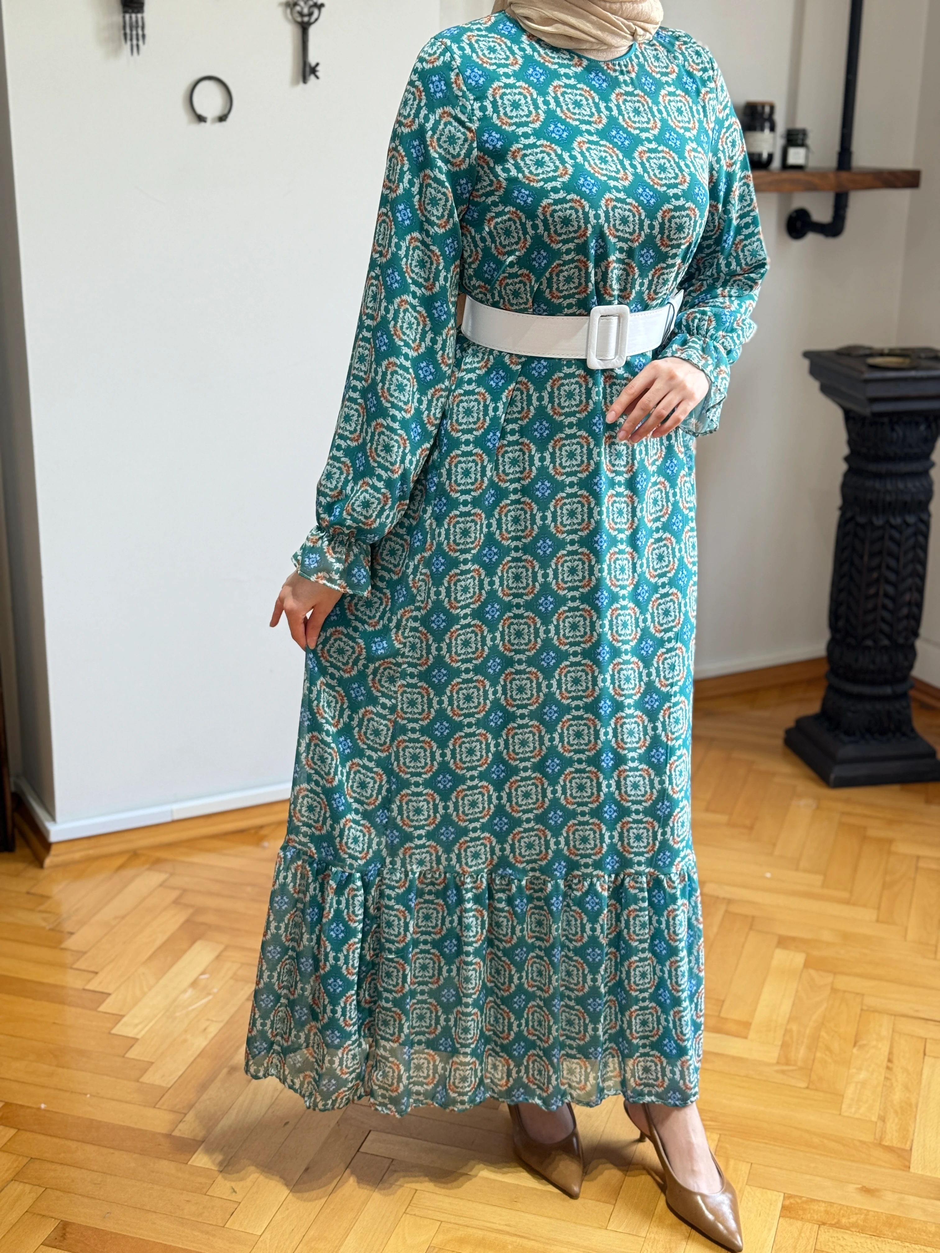 Desenli Şifon Elbise 1511 NAVRA | FENDEL