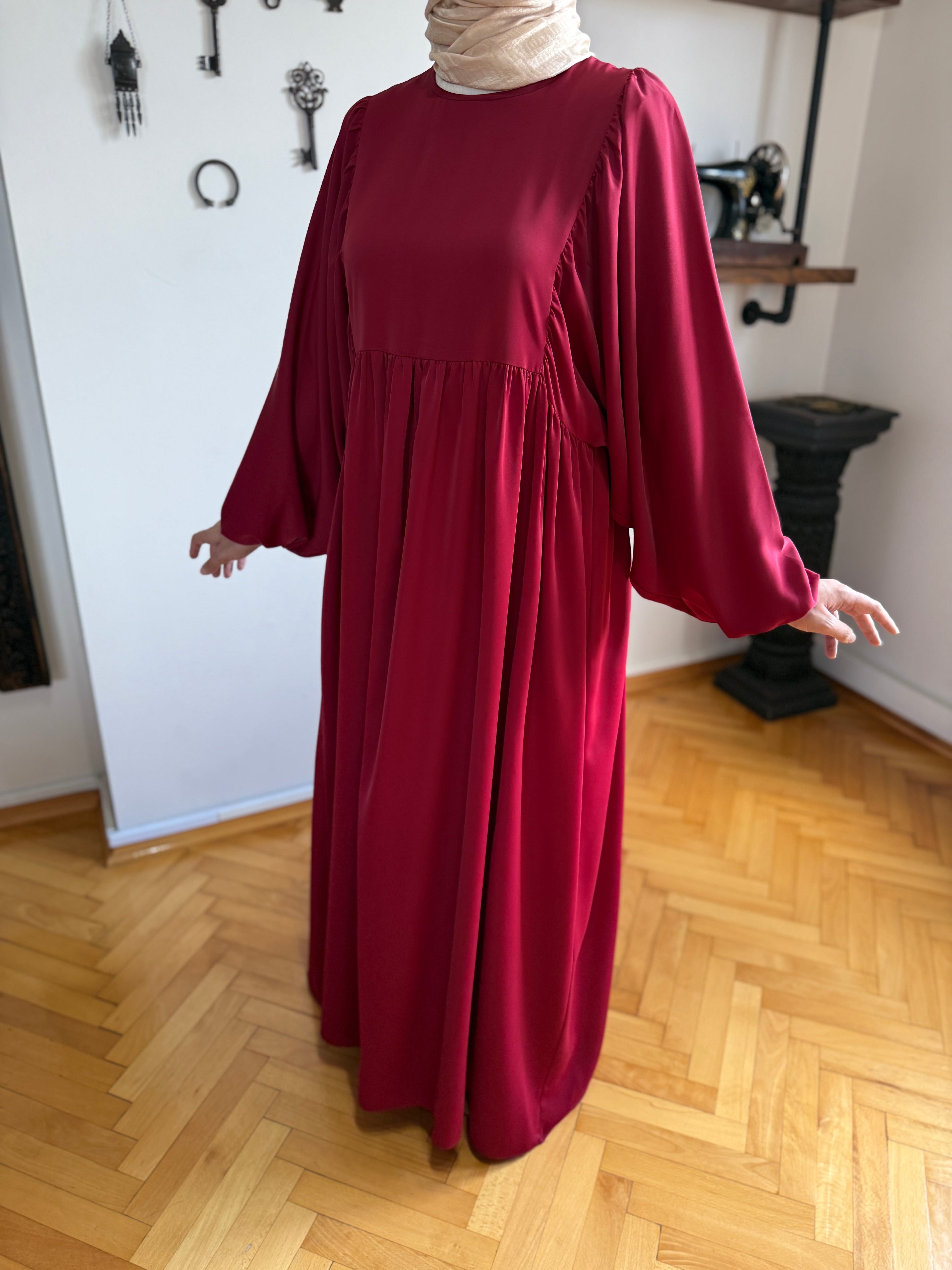 Balon Kollu Oversize Elbise 5096