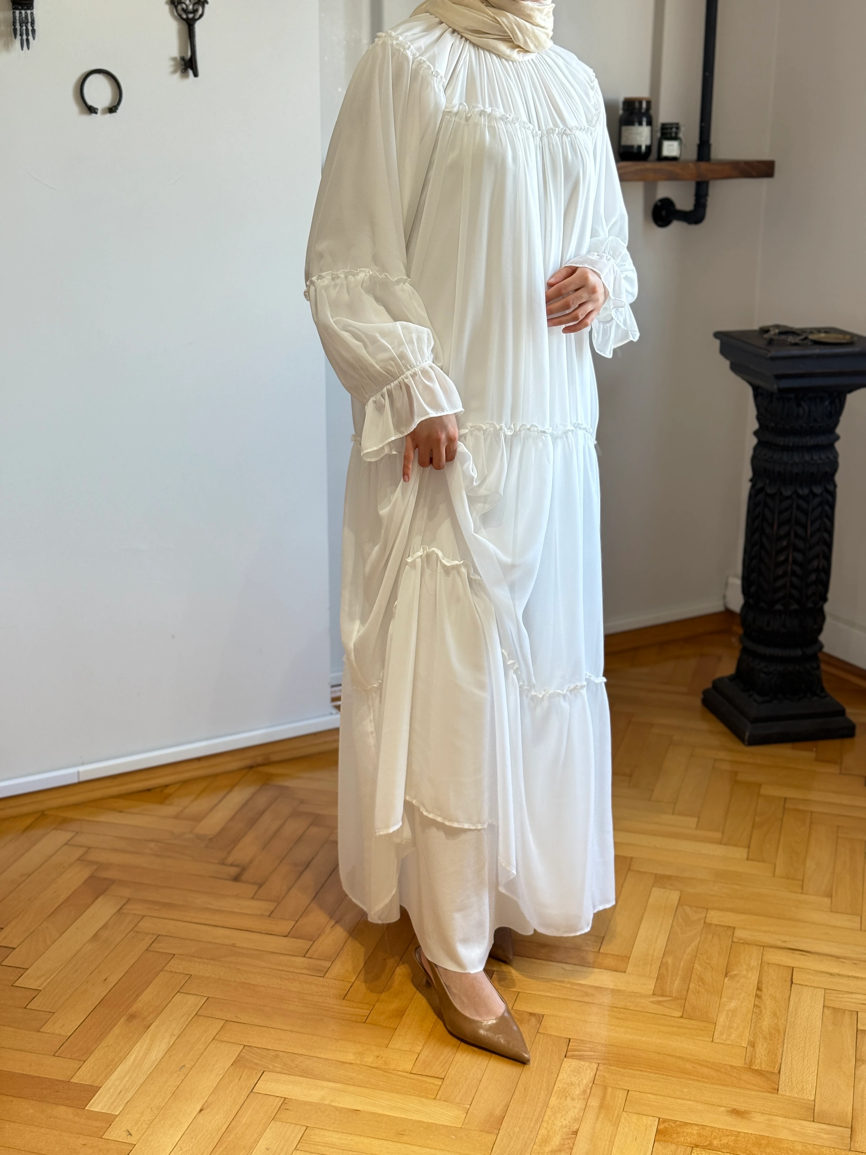 Reglan Kol Büzgülü Şifon Elbise 1005 NAVRA | FENDEL