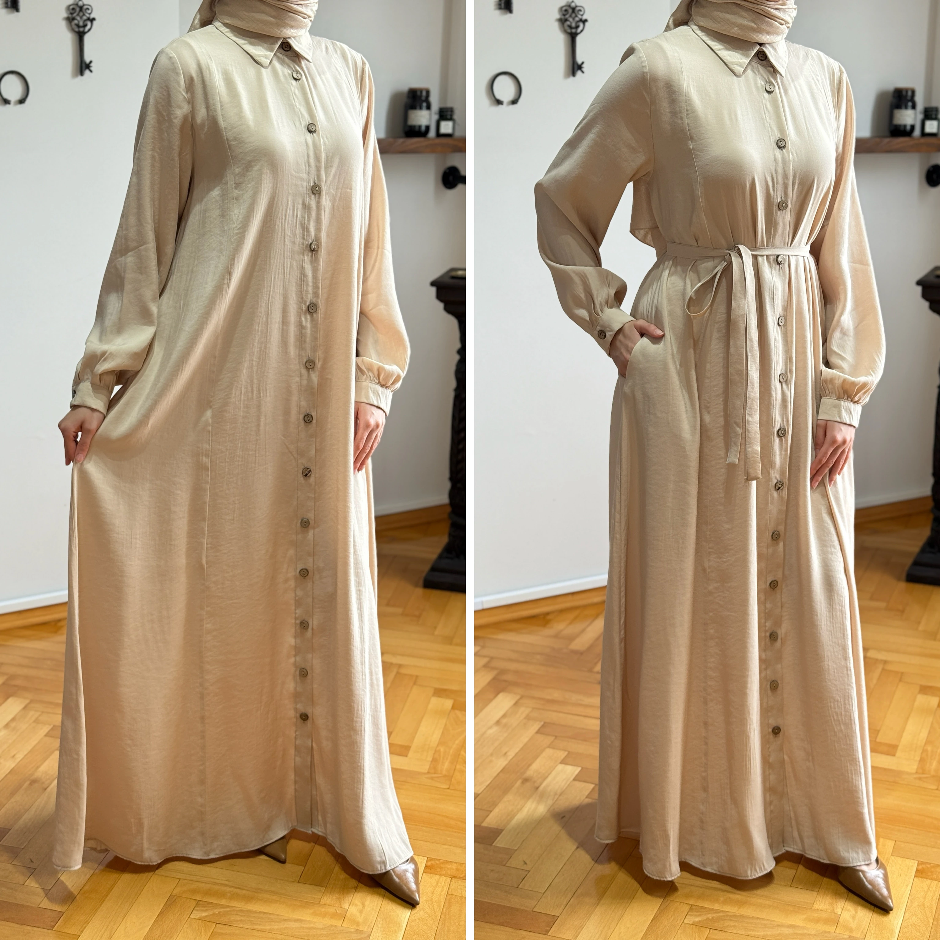 Kuplu Boy Düğmeli Cupra Ferace 1008 NAVRA | FENDEL - bej