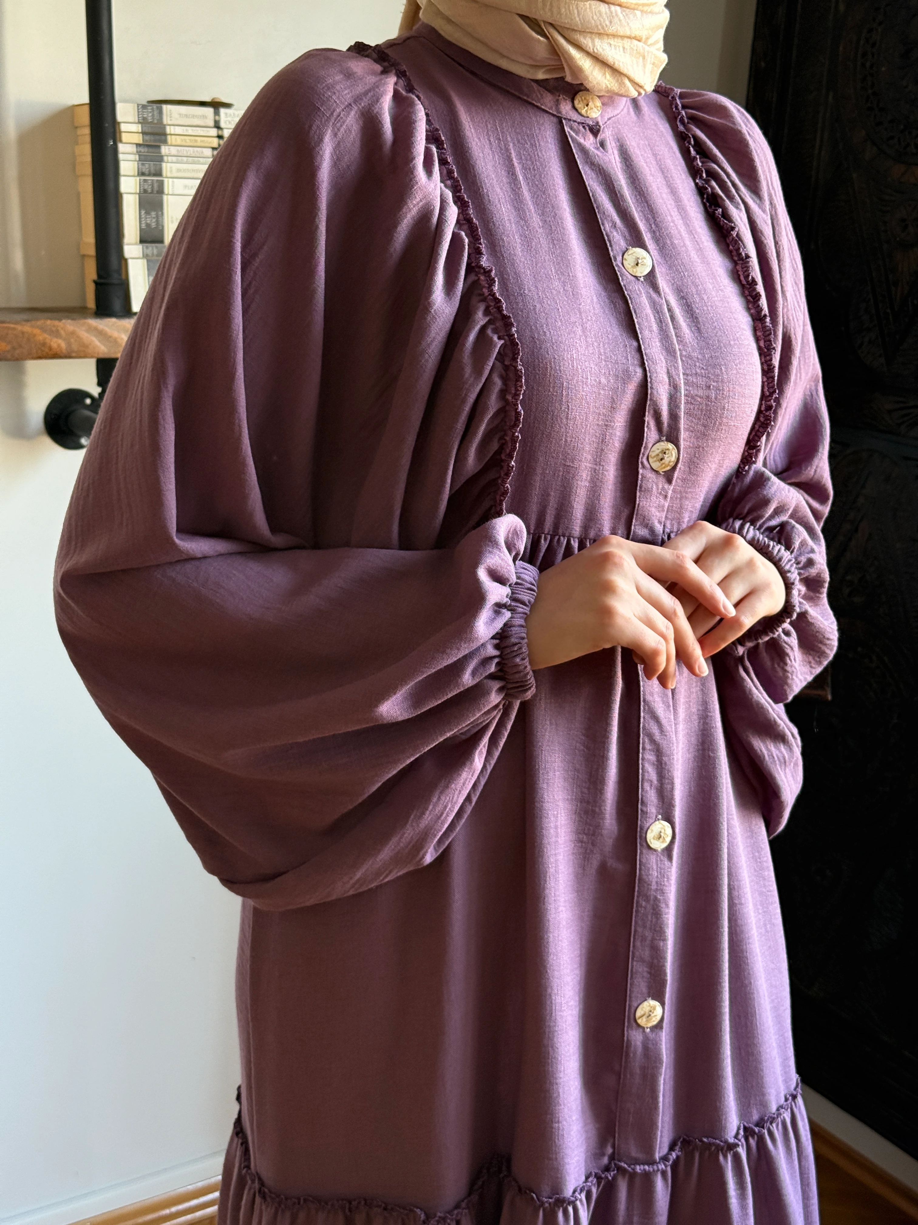 Salaş Büzgülü Keten Elbise 1922 NAVRA | FENDEL - lila