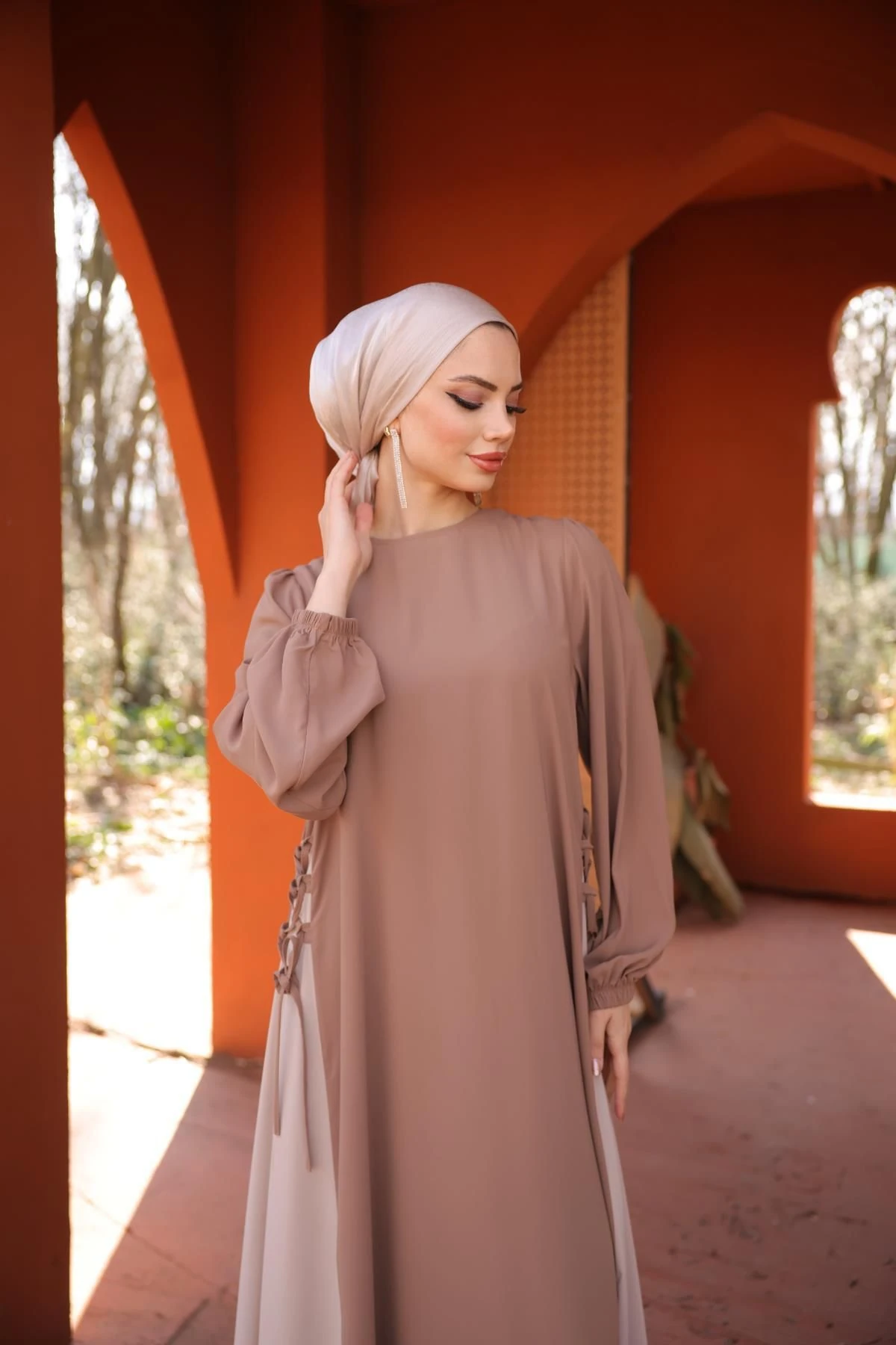 Yandan Garnili Medine İpeği Elbise 5061 NAVRA | FENDEL