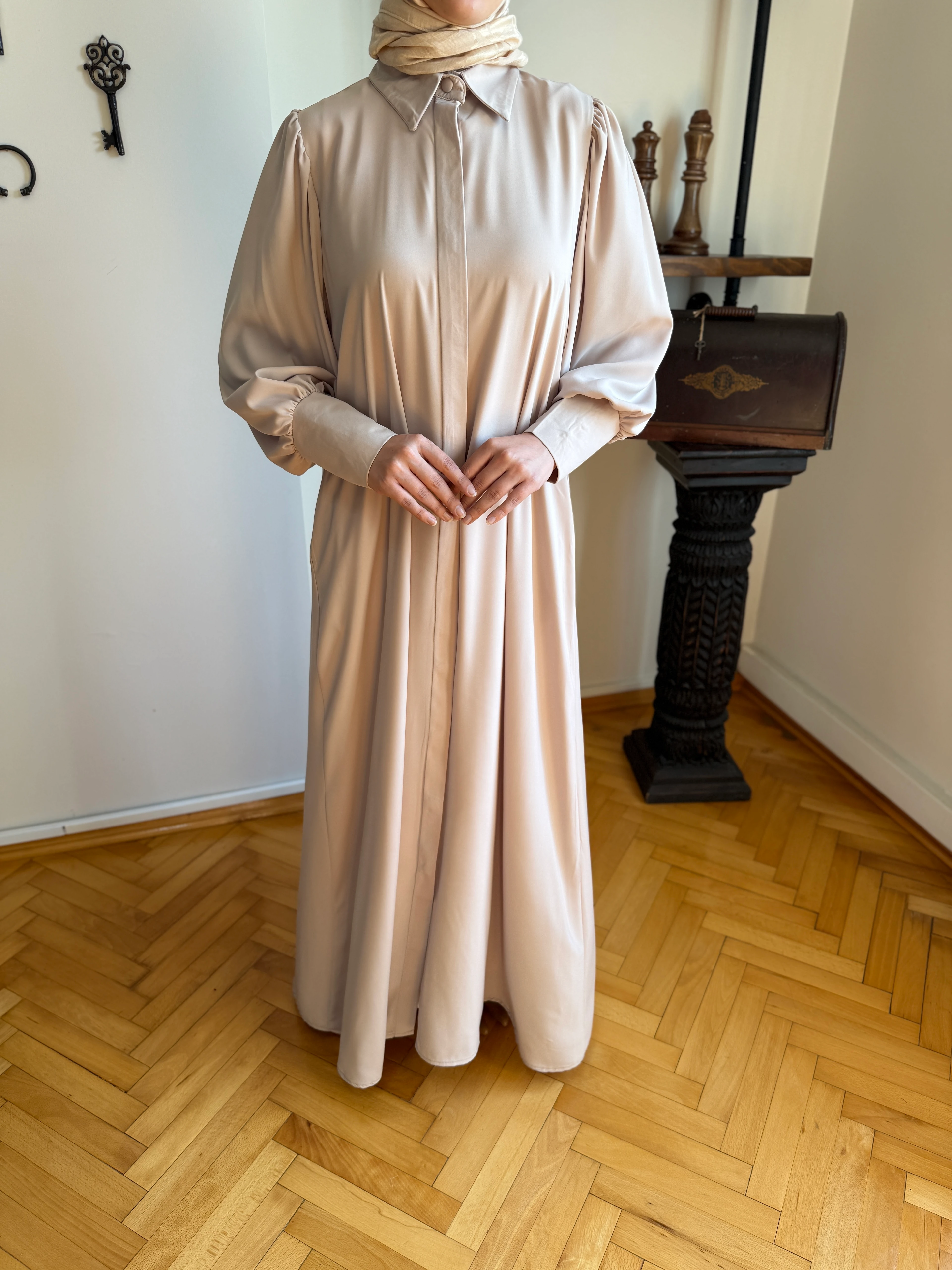 Gizli Patlı Düğmeli Medine İpeği Ferace 5044 NAVRA | FENDEL