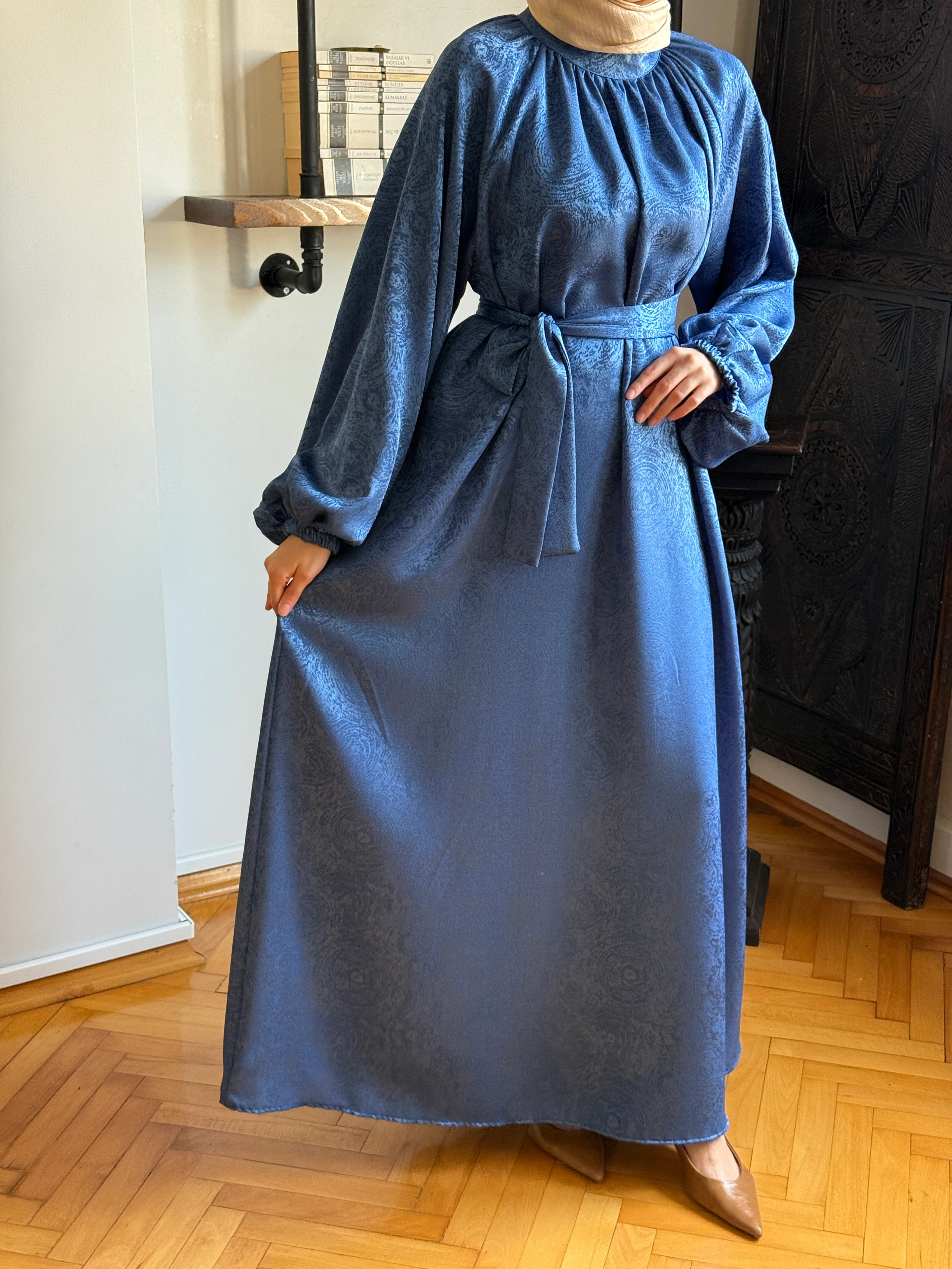 Reglan Kol Hakim Yaka Saten Elbise 1837 NAVRA | FENDEL