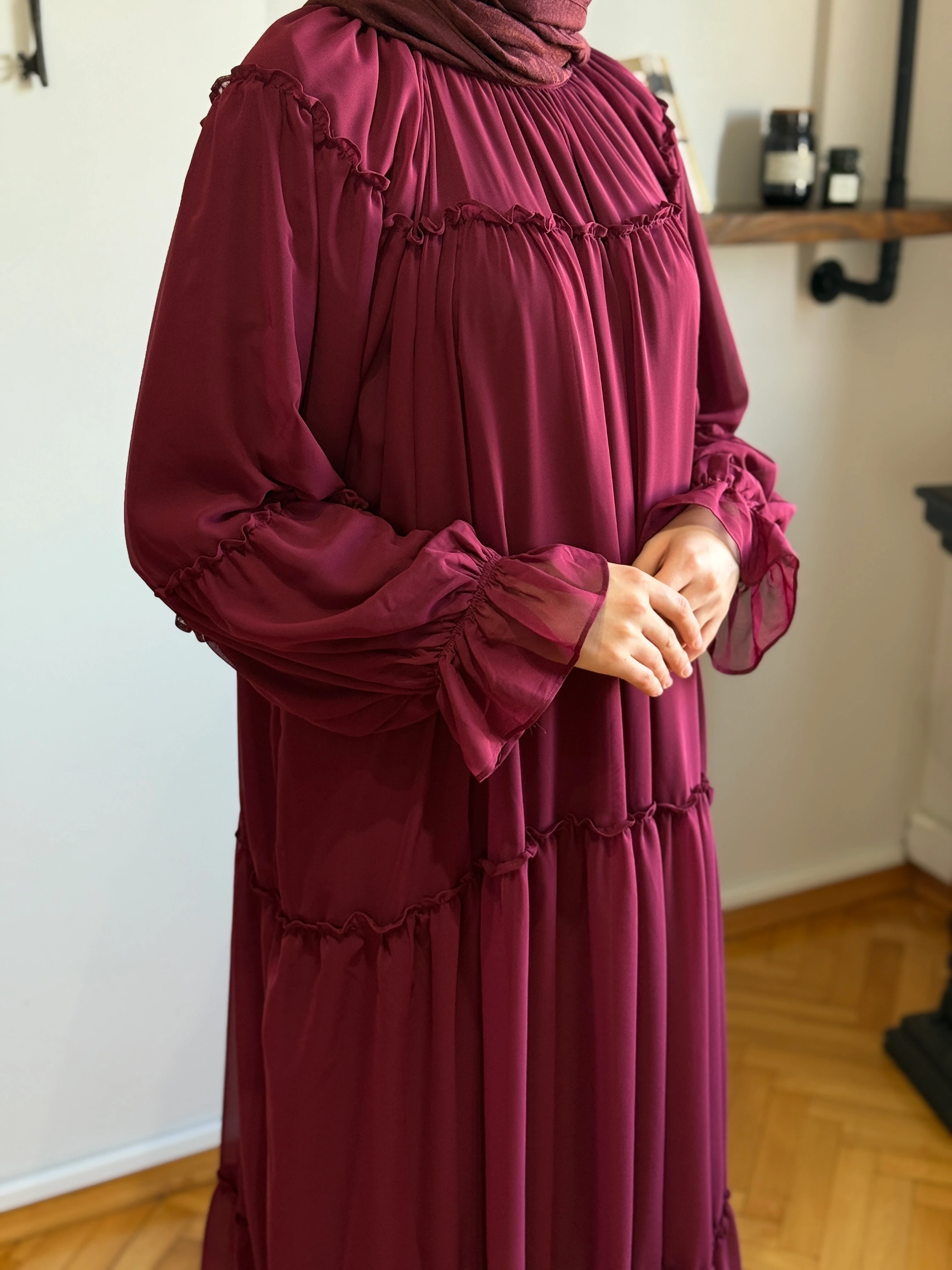 Reglan Kol Büzgülü Şifon Elbise 1005 NAVRA | FENDEL