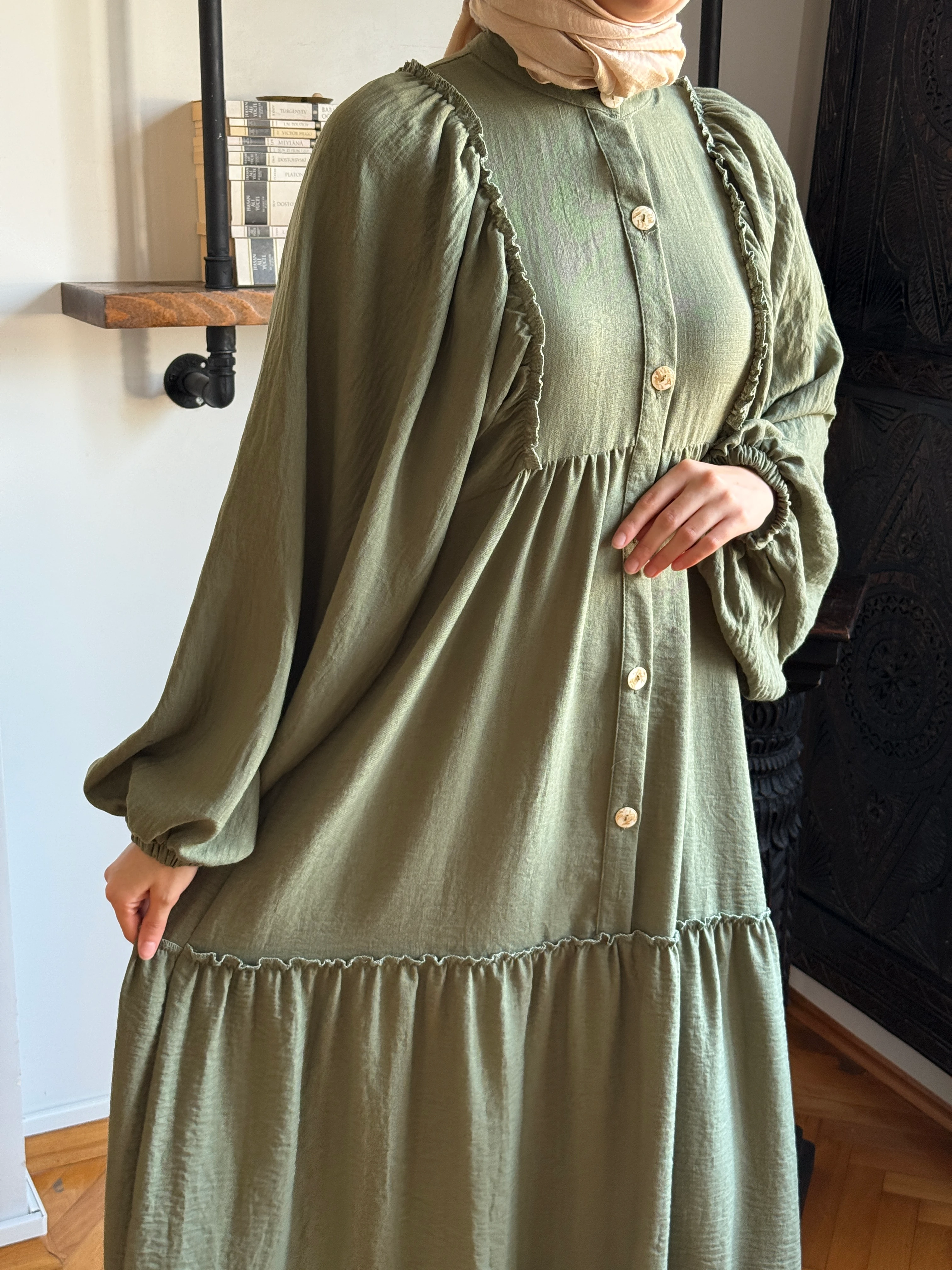 Salaş Büzgülü Keten Elbise 1922 NAVRA | FENDEL