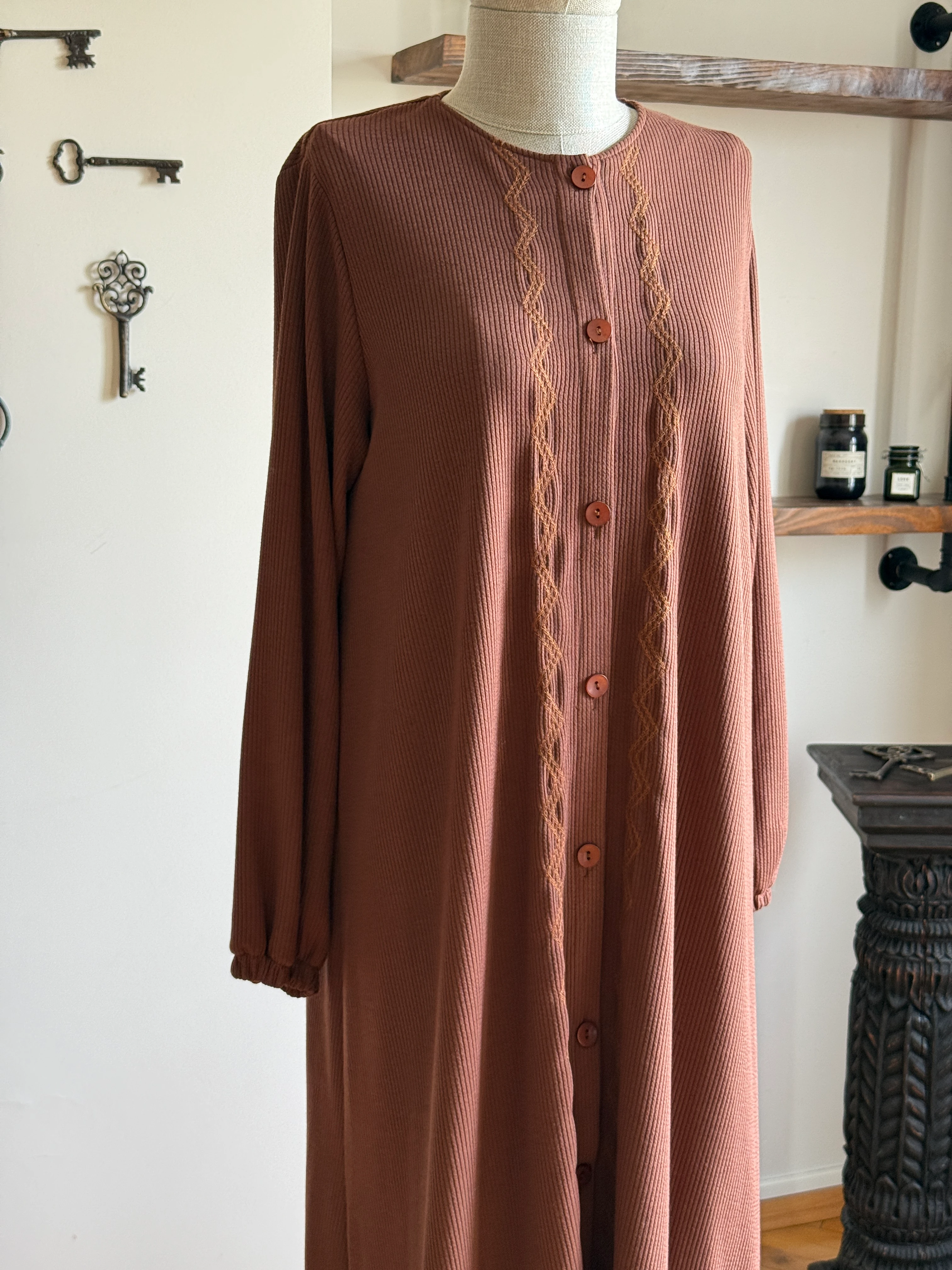 Boy Düğmeli Nakışlı Örme Elbise 2406 NAVRA | FENDEL