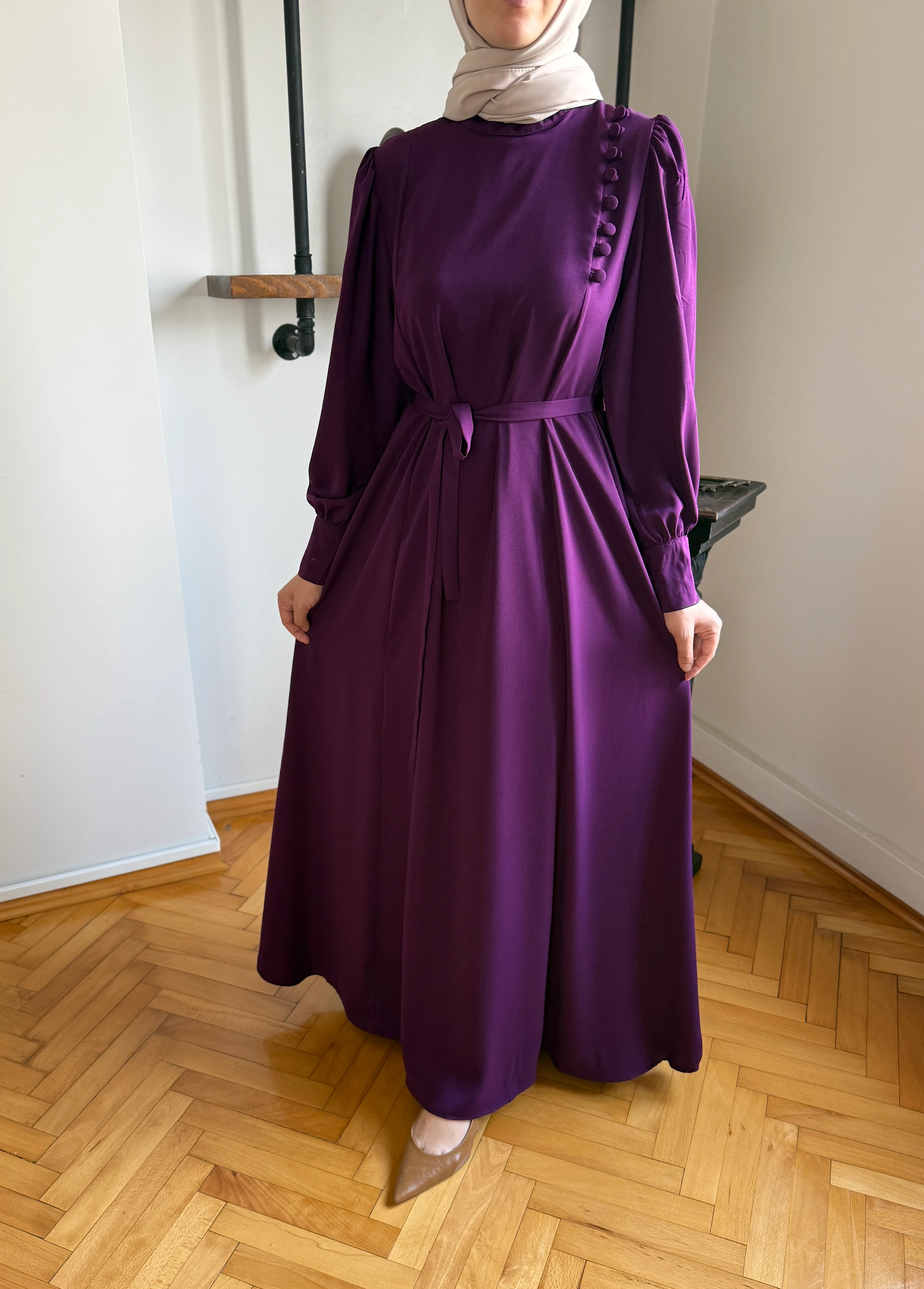 Yandan Kaplama Düğmeli Krep Elbise 5086 NAVRA | FENDEL