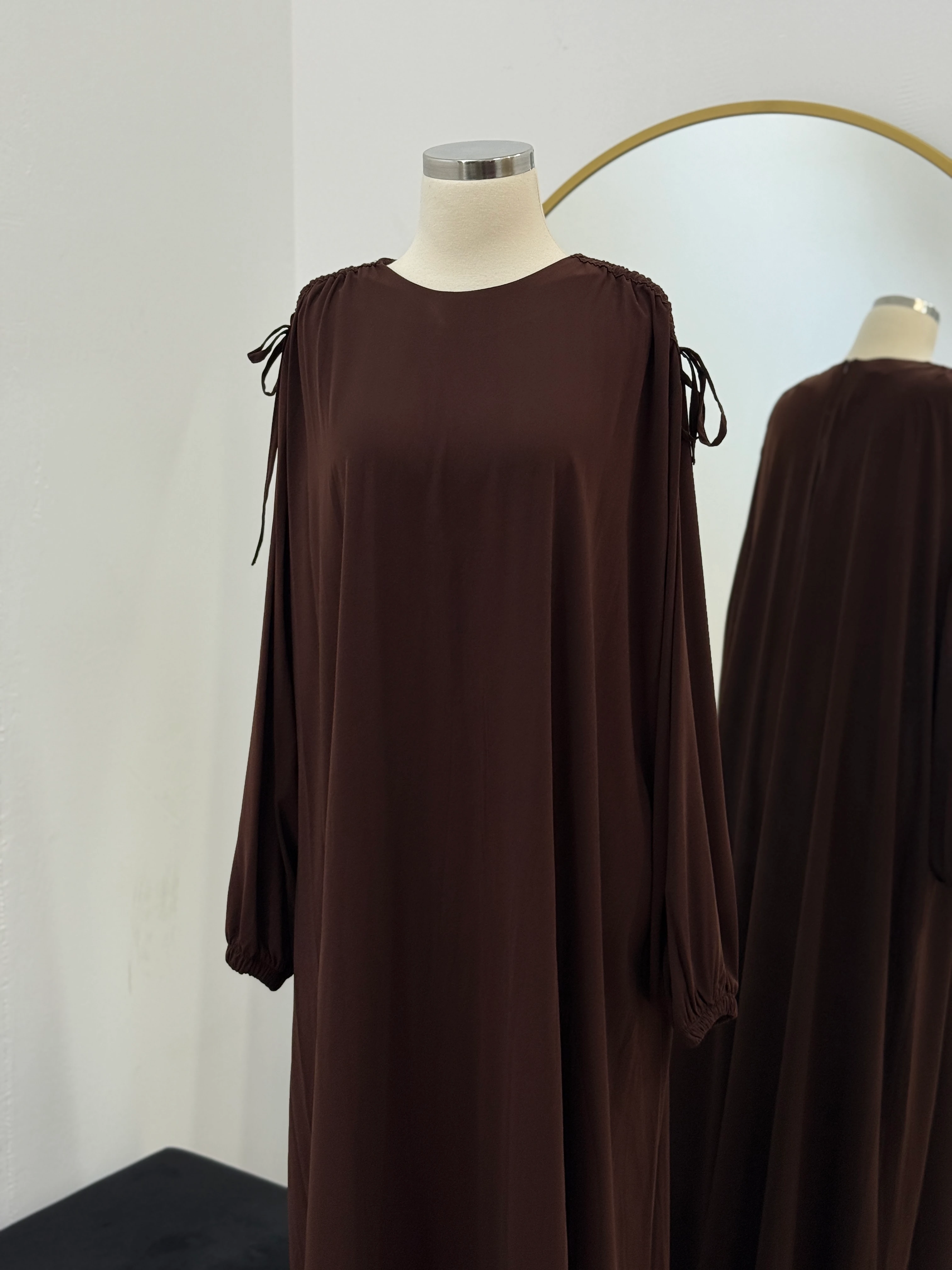 Omzu Tünel Detaylı Elbise Medine İpeği 5063 NAVRA | FENDEL