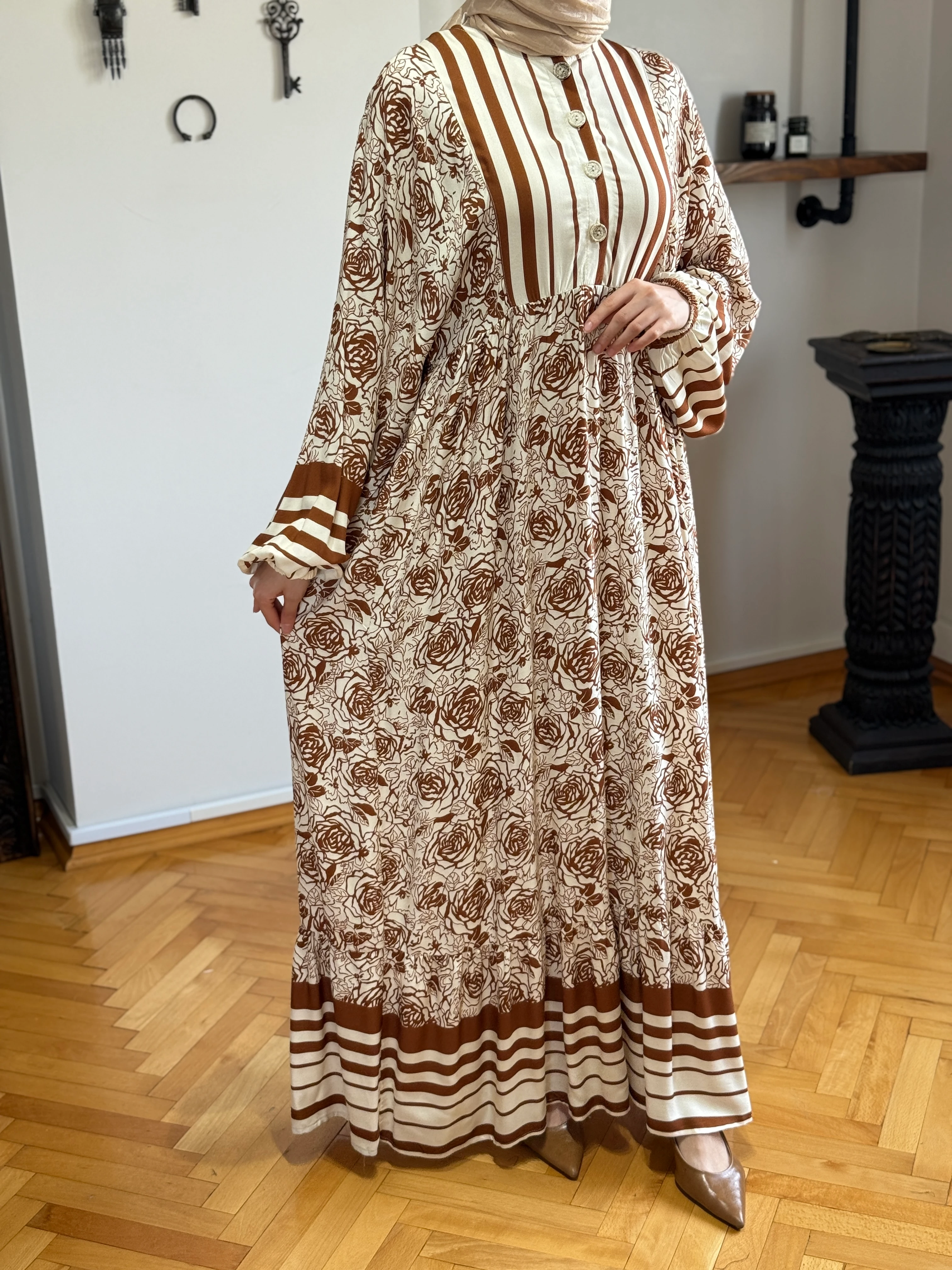 Eteği Sulu Yarım Pat Pamuk Elbise 1893 NAVRA | FENDEL