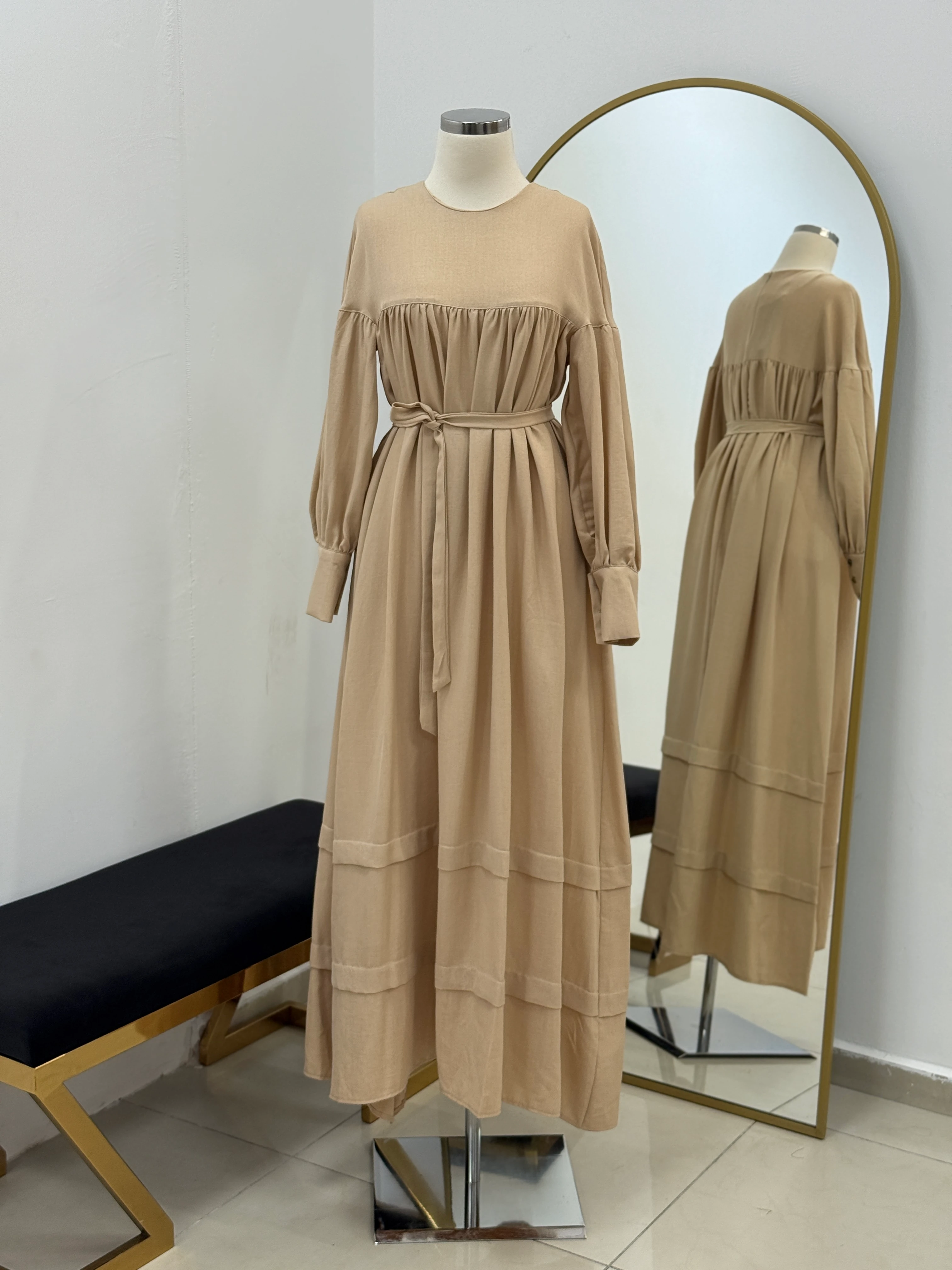 Çift Bantlı Salaş Keten Elbise 5069 NAVRA | FENDEL