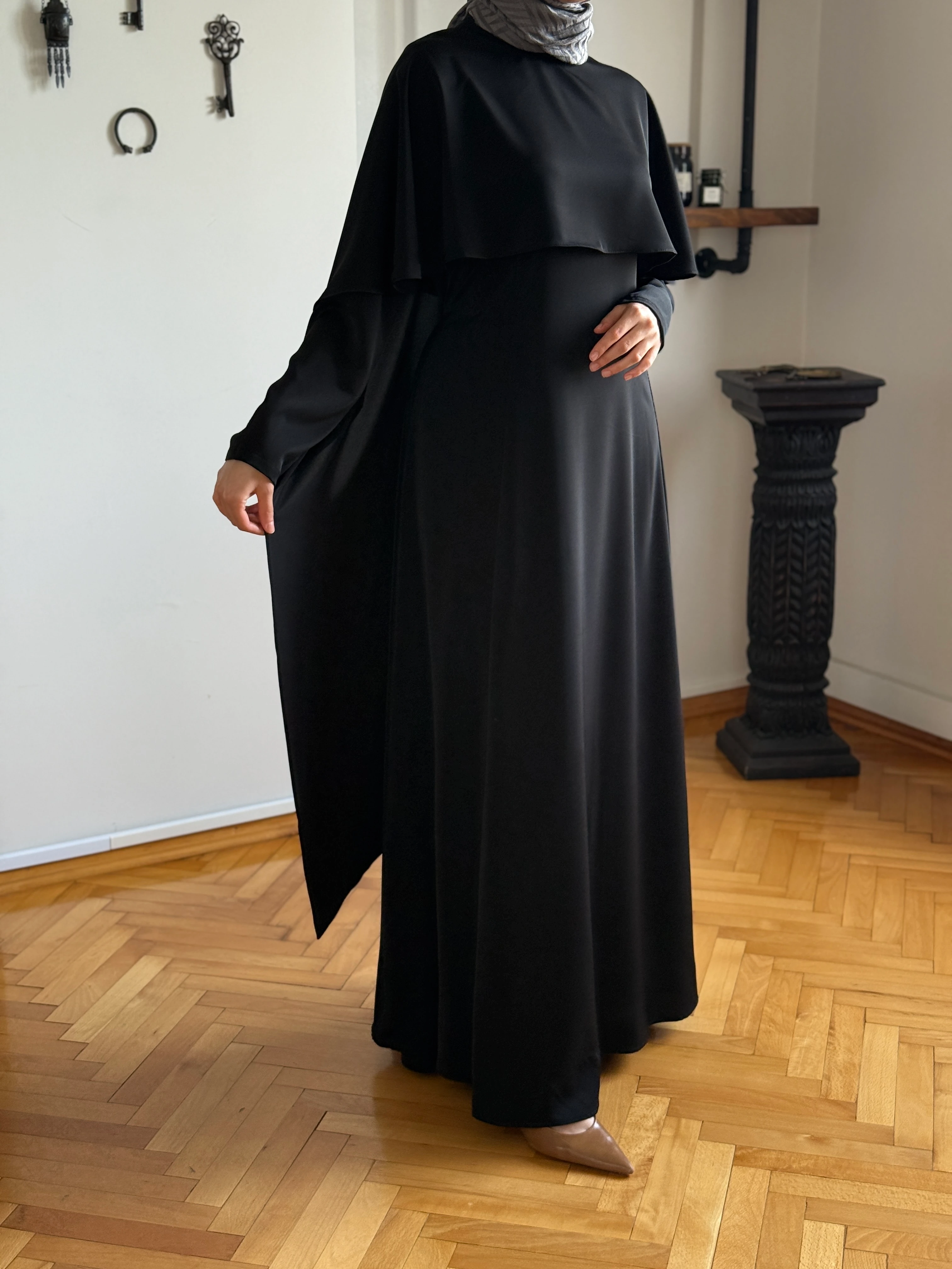 Pelerinli Bel Bağlamalı Elbise 1002 NAVRA | FENDEL