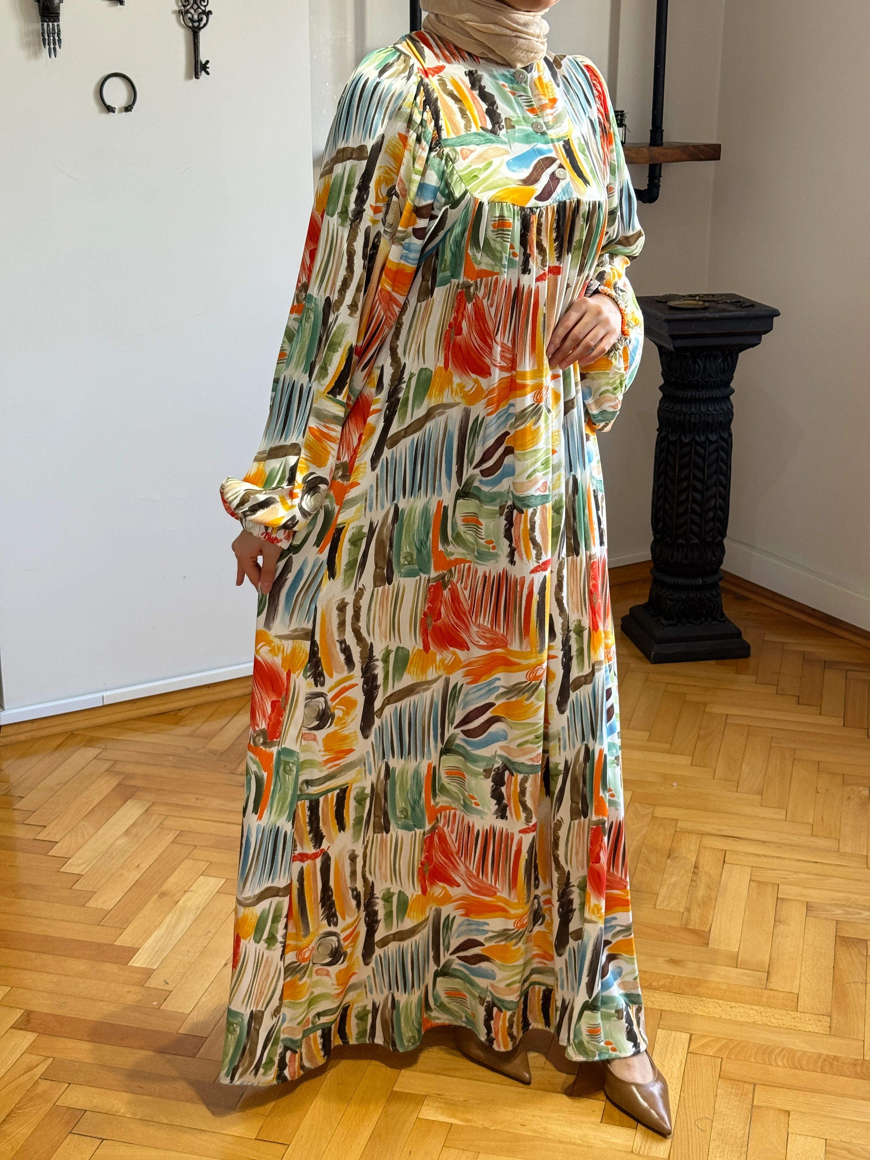 Yarım Pat Büzgülü Pamuk Elbise 1891 NAVRA | FENDEL