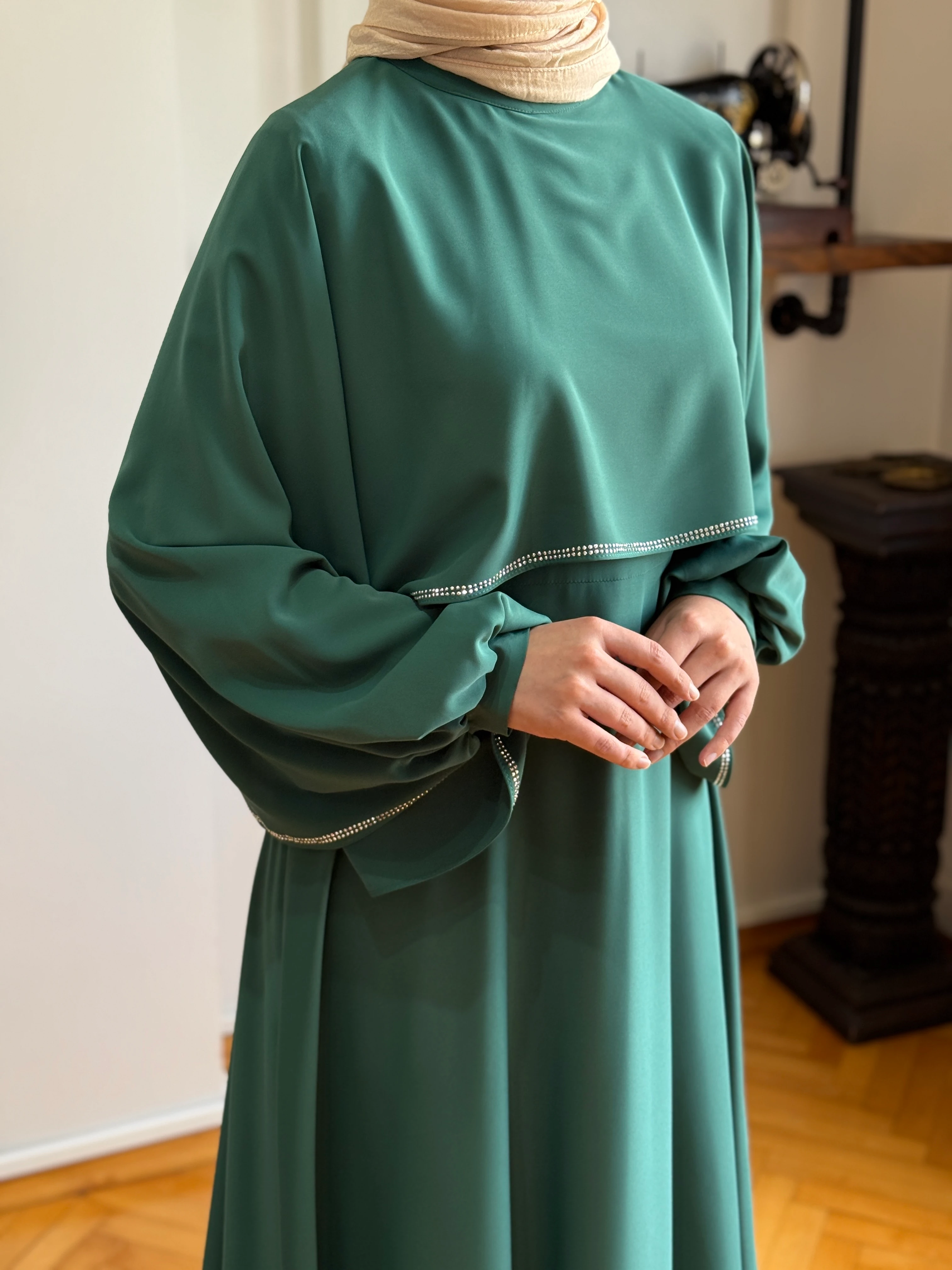 Taşlı Yarasa Kol Abiye 5066 NAVRA | FENDEL - zümrüt yeşili