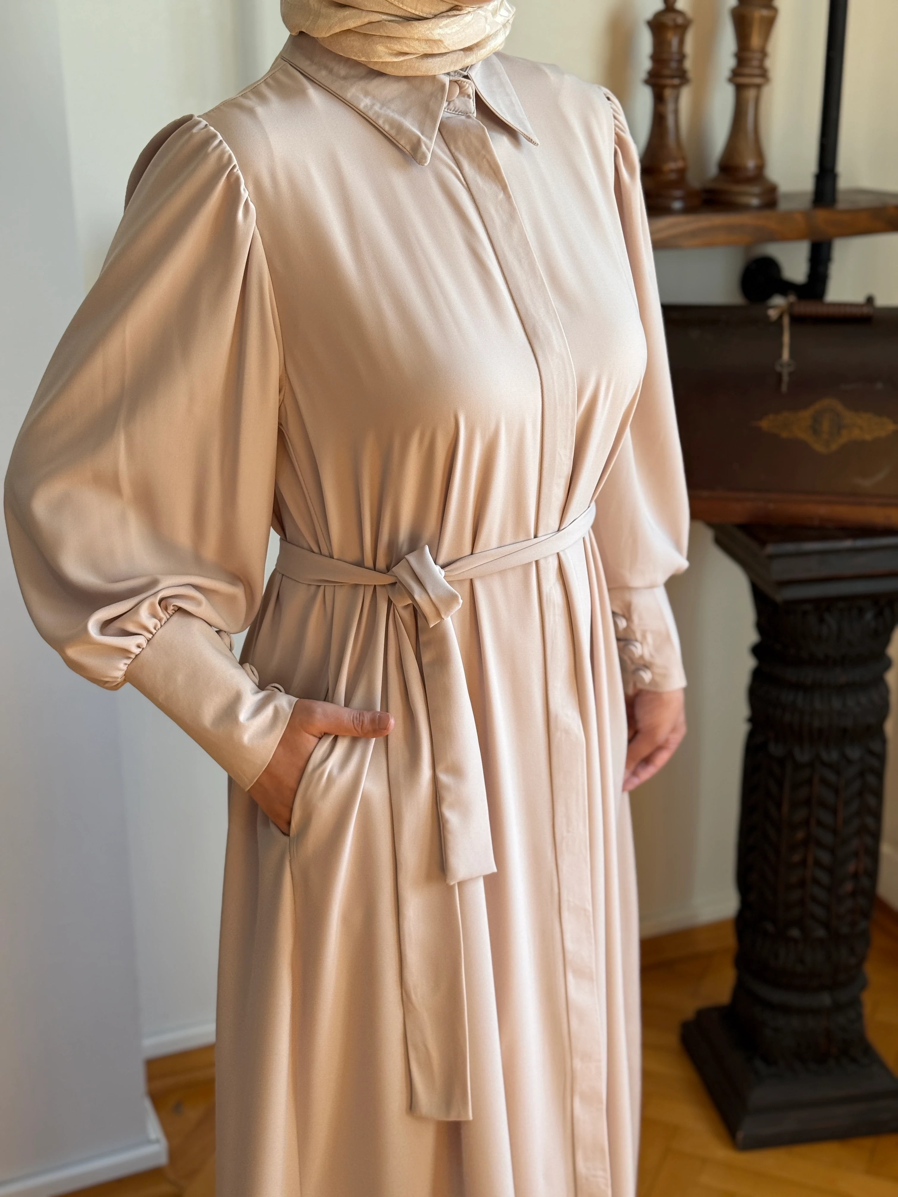 Gizli Patlı Düğmeli Medine İpeği Ferace 5044 NAVRA | FENDEL