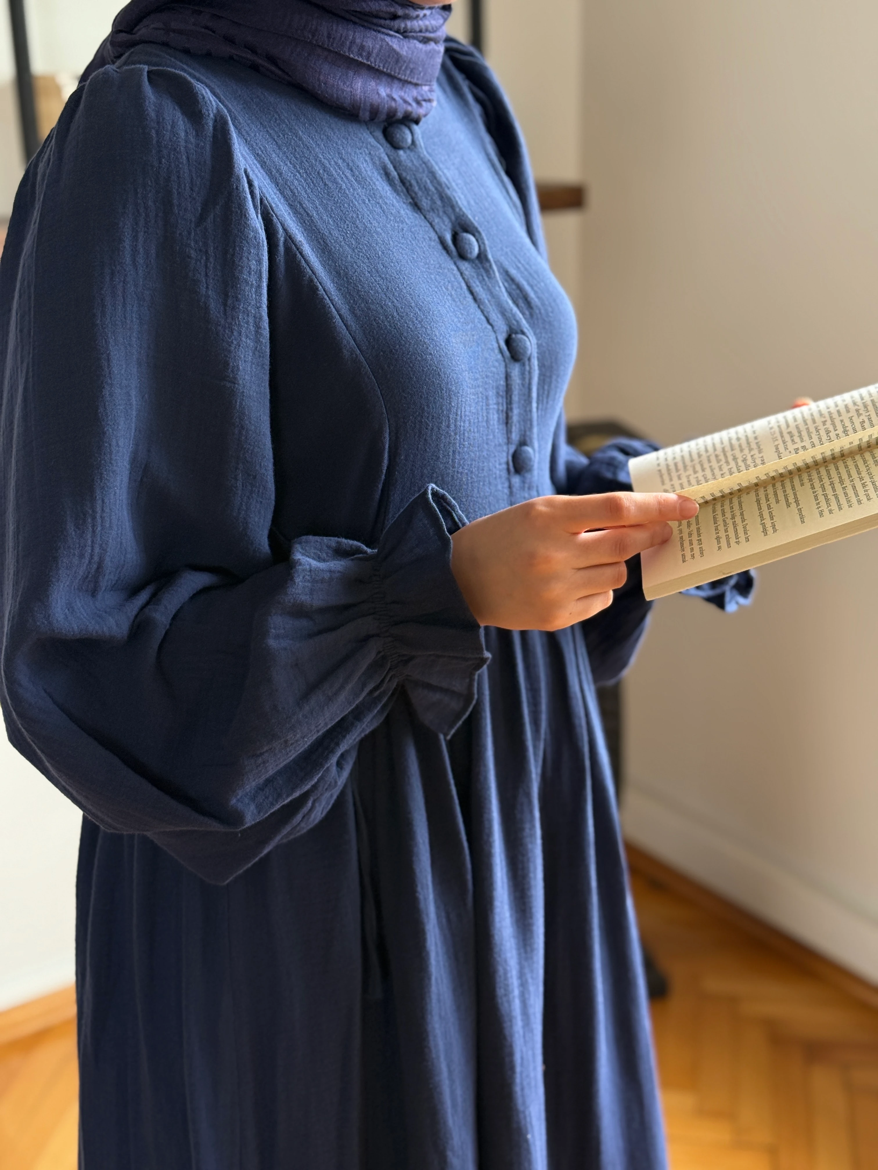 Yarımpat Yandan Bağlamalı Müslin Elbise 1004 NAVRA | FENDEL