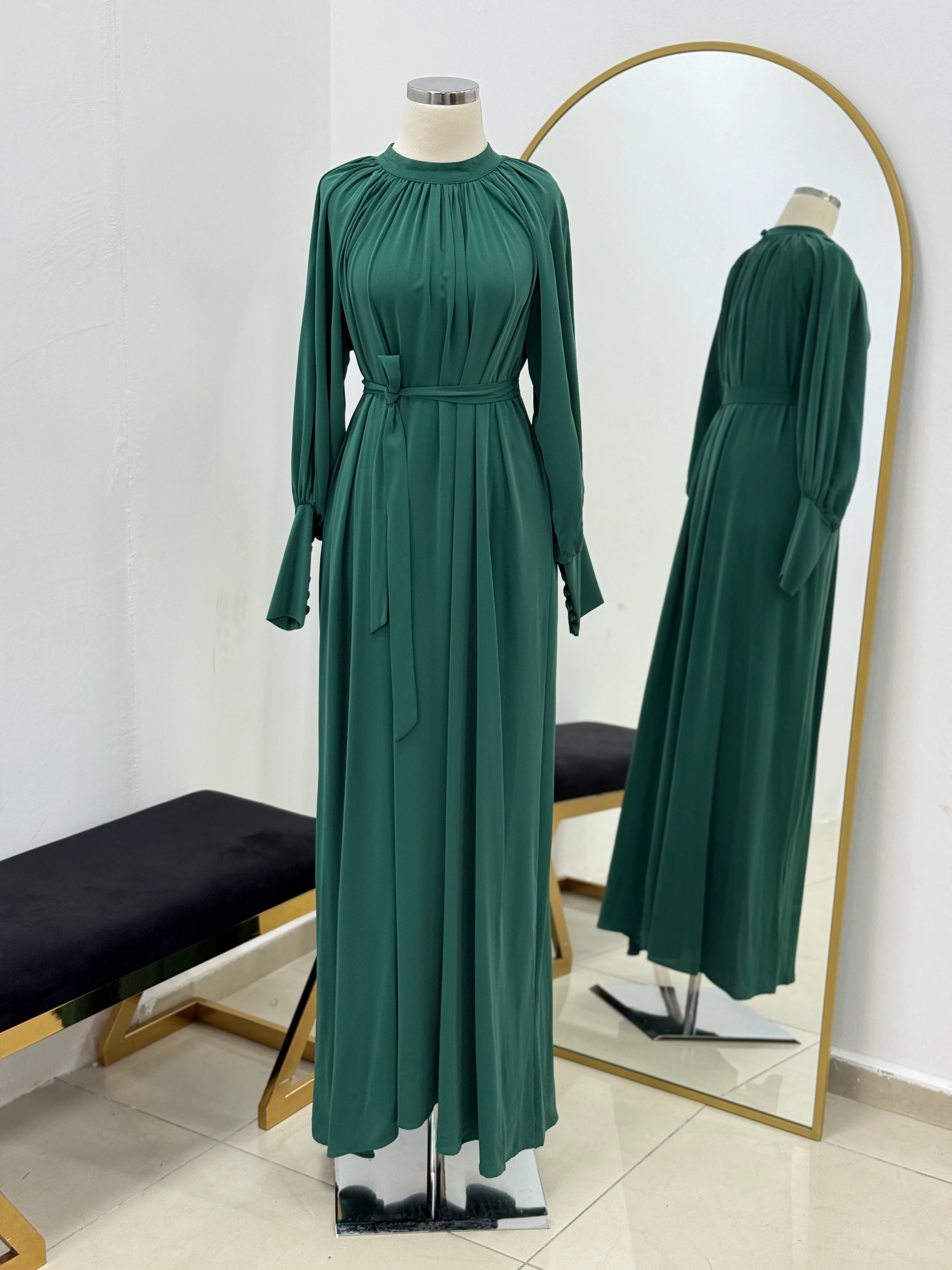 Reglan Kol Büzgülü Elbise 5072 NAVRA | FENDEL - zümrüt yeşili